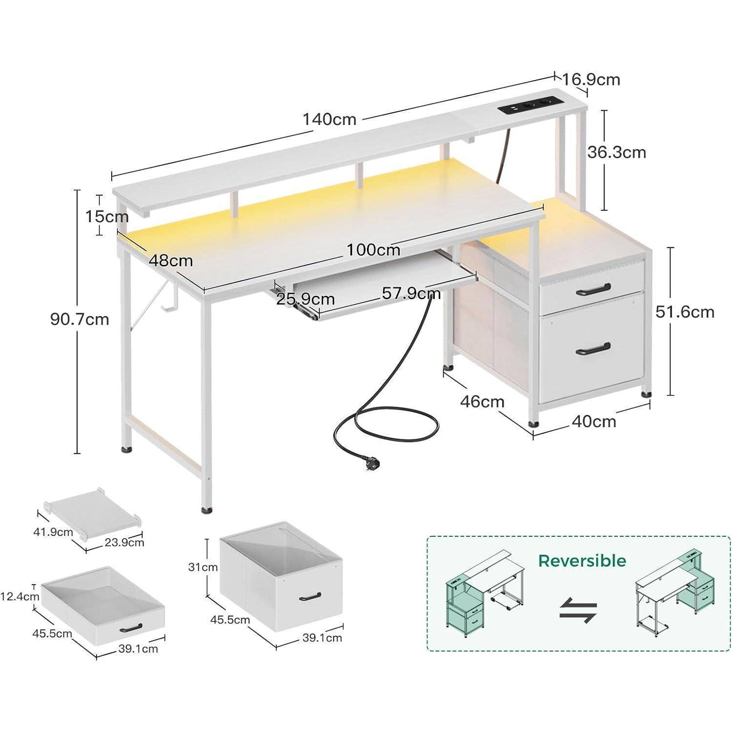 Schreibtisch 140x48cm mit Schubladen und