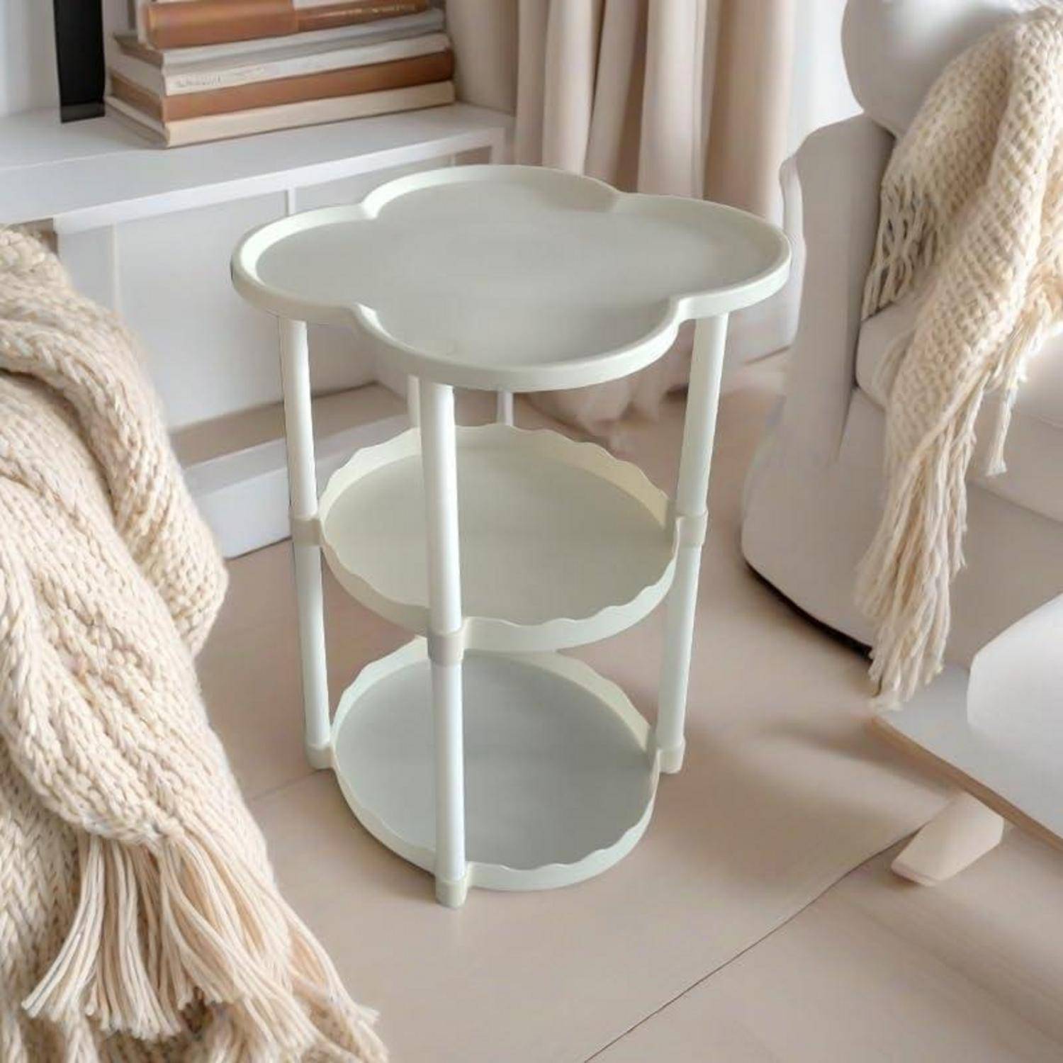 Weißer Beistelltisch 34 cm, Endtisch für Schlafzimmer & Wohnzimmer
