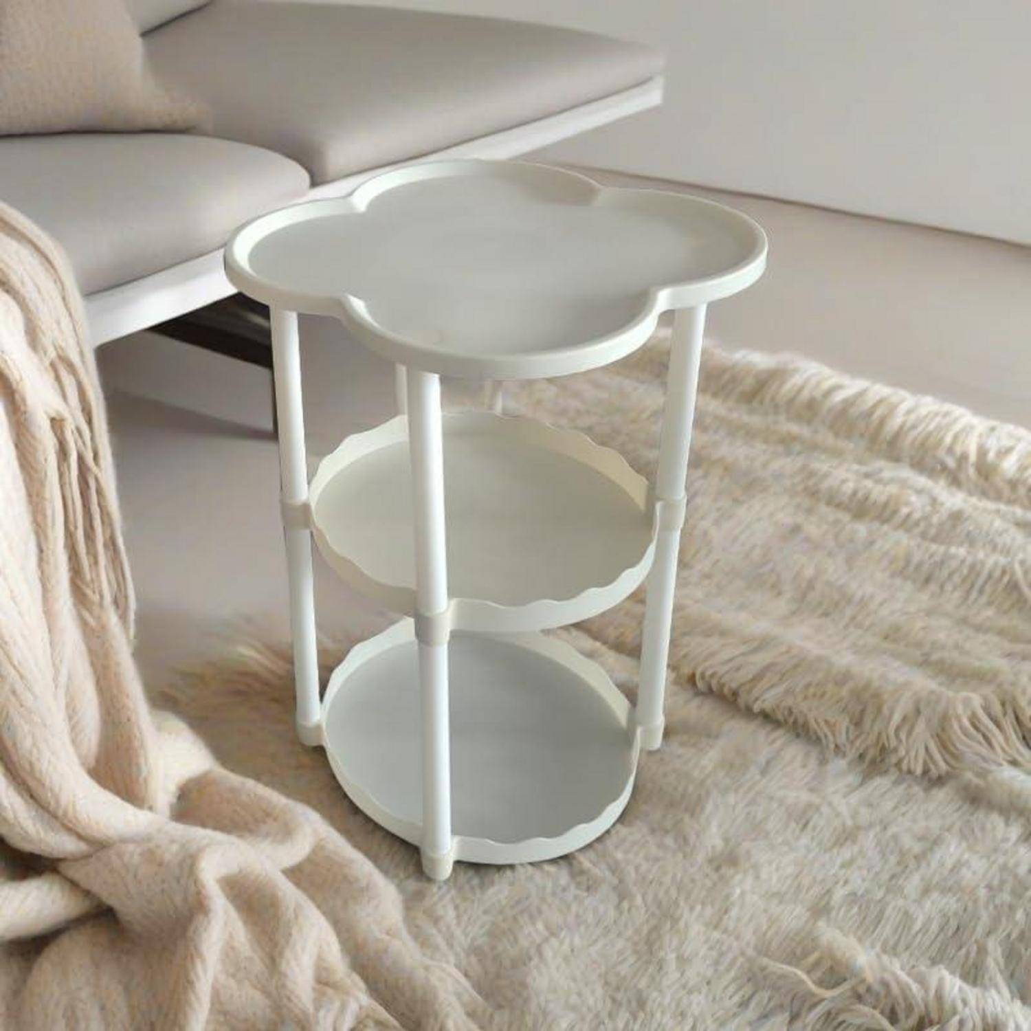 Weißer Beistelltisch 34 cm, Endtisch für Schlafzimmer & Wohnzimmer