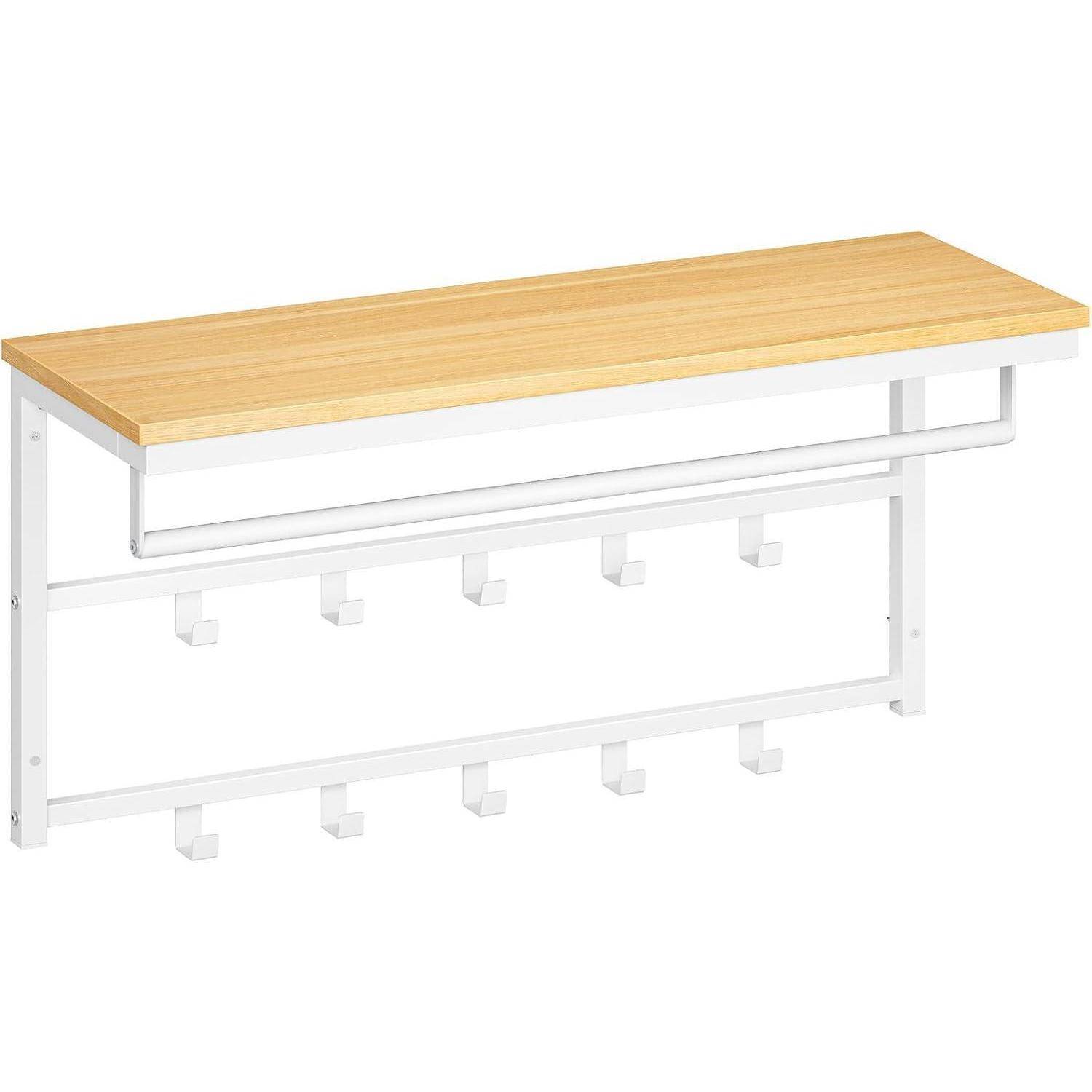 Wandgarderobe Ablage 10 Weiß + Natürliche Holzfarbe 80 x 30 x 42 cm