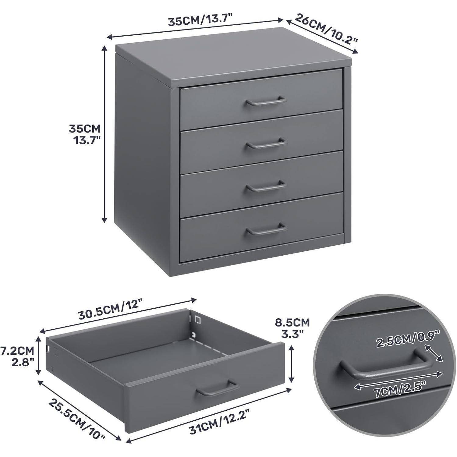 Aktenschrank Schubladen A4 Metall Organizer Grau 4 Schubladen