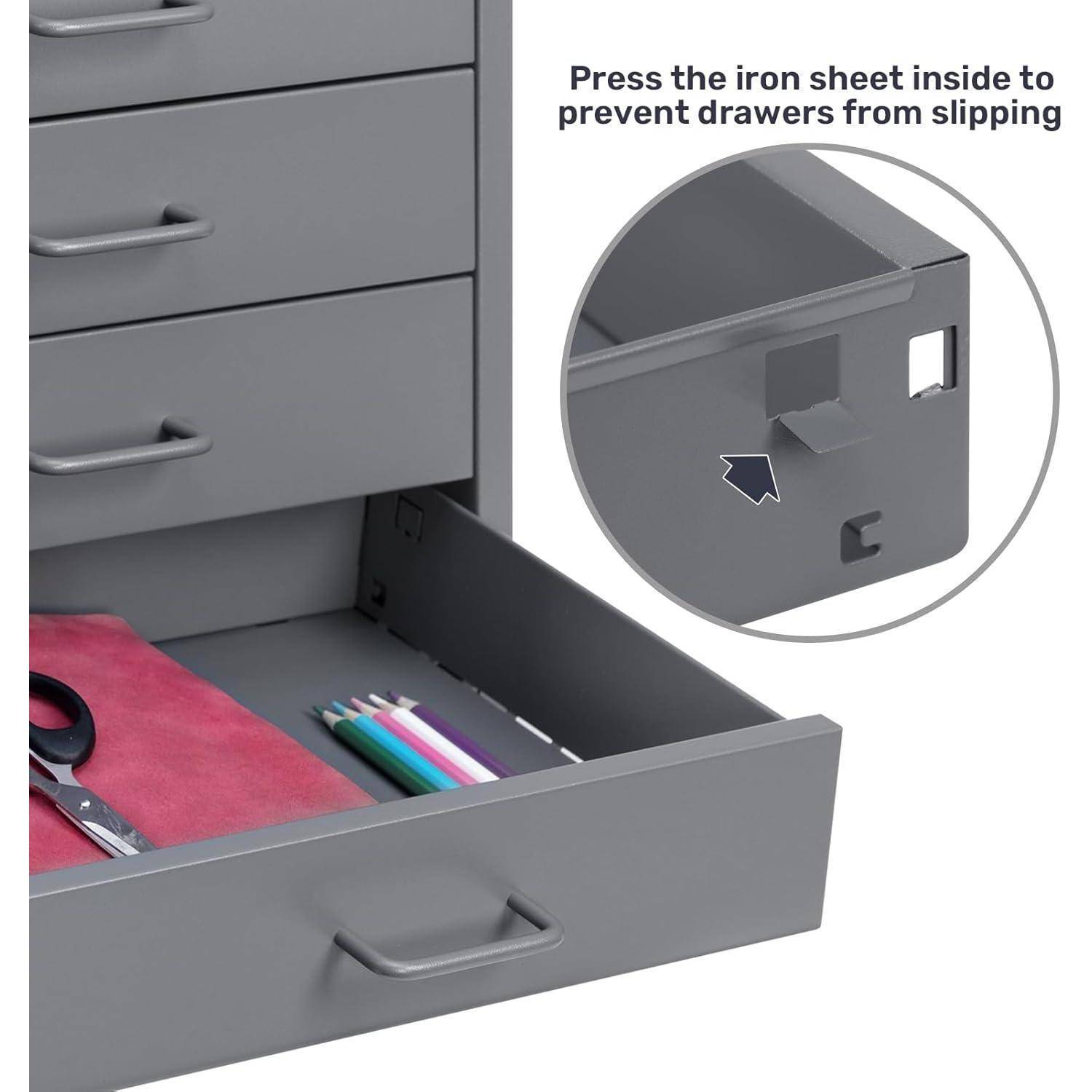 Aktenschrank Schubladen A4 Metall Organizer Grau 4 Schubladen