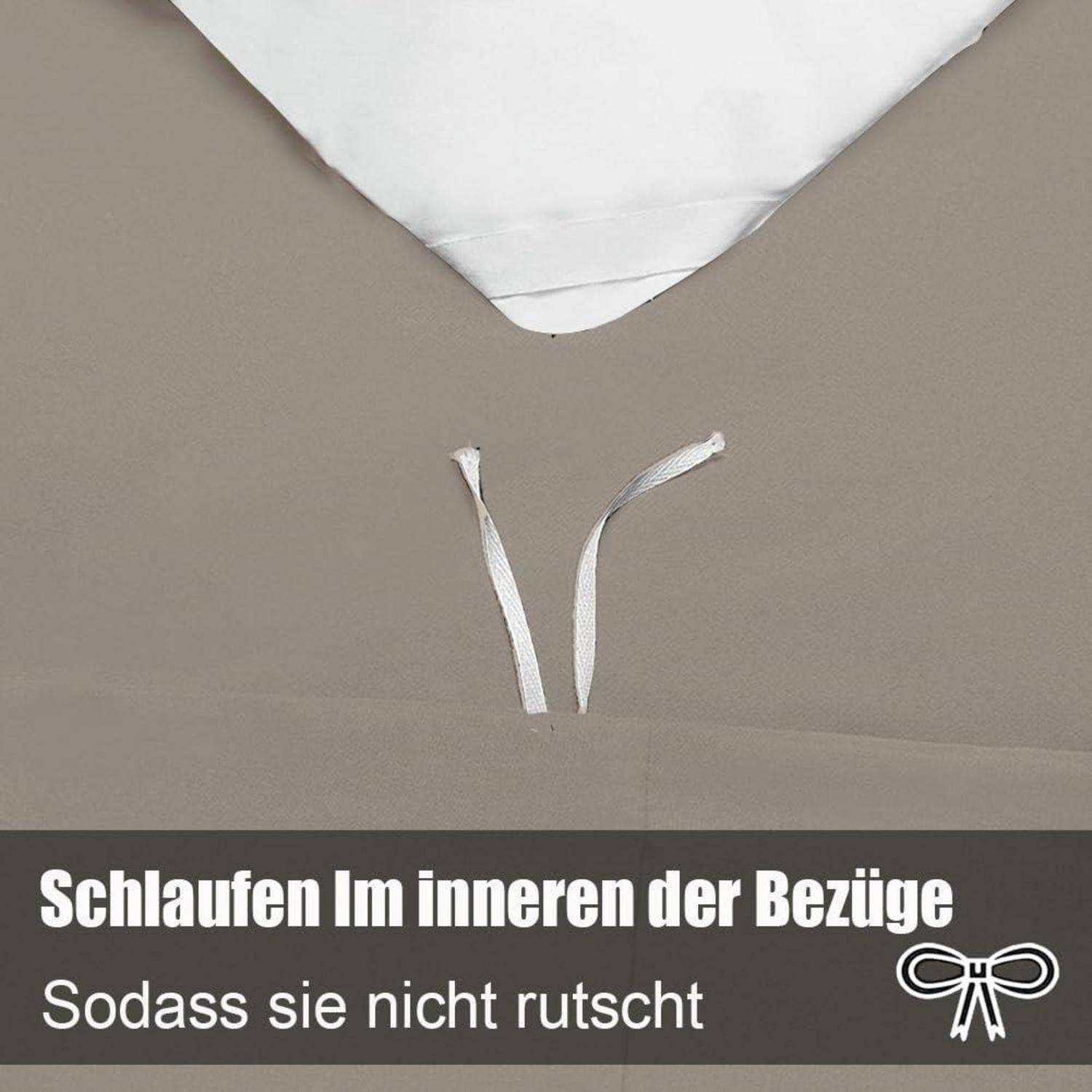 Das Bild zeigt zwei Schlaufen im Inneren der Bezüge, die mit 'Schlaufen im inneren der Bezüge' gekennzeichnet sind und verhindern, dass die Decke verrutscht.