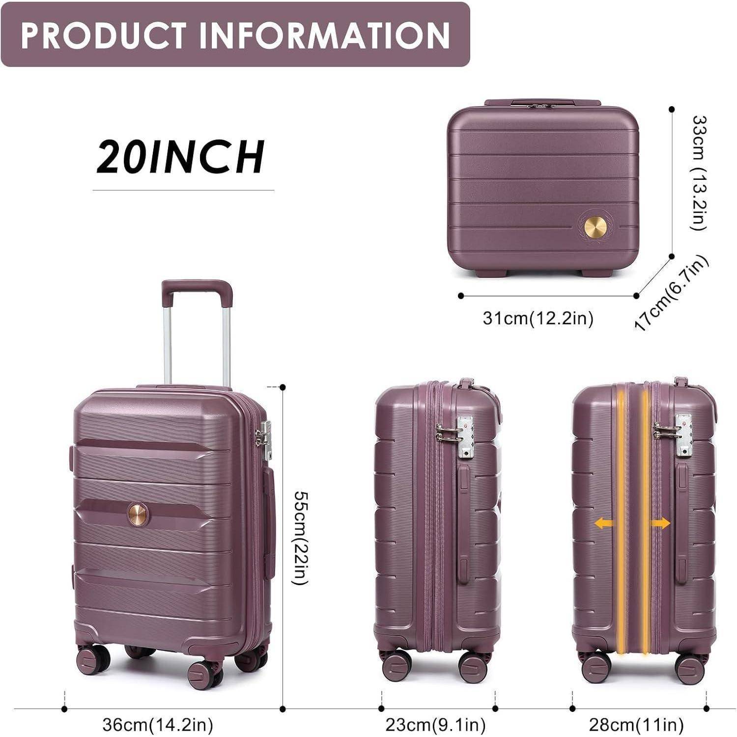 Koffer Hartschale Kabinen 360Grad Lila 55cm Handgepäck Erweiterbar