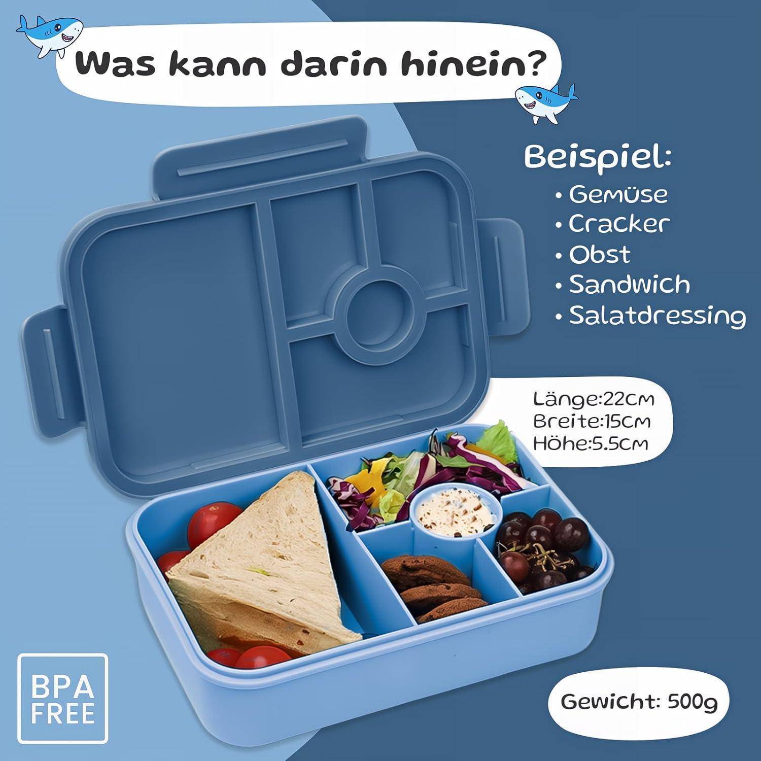 Brotdose Kinder Bentobox 1300ml Auslaufsicher 6 Fächern dunkelblau