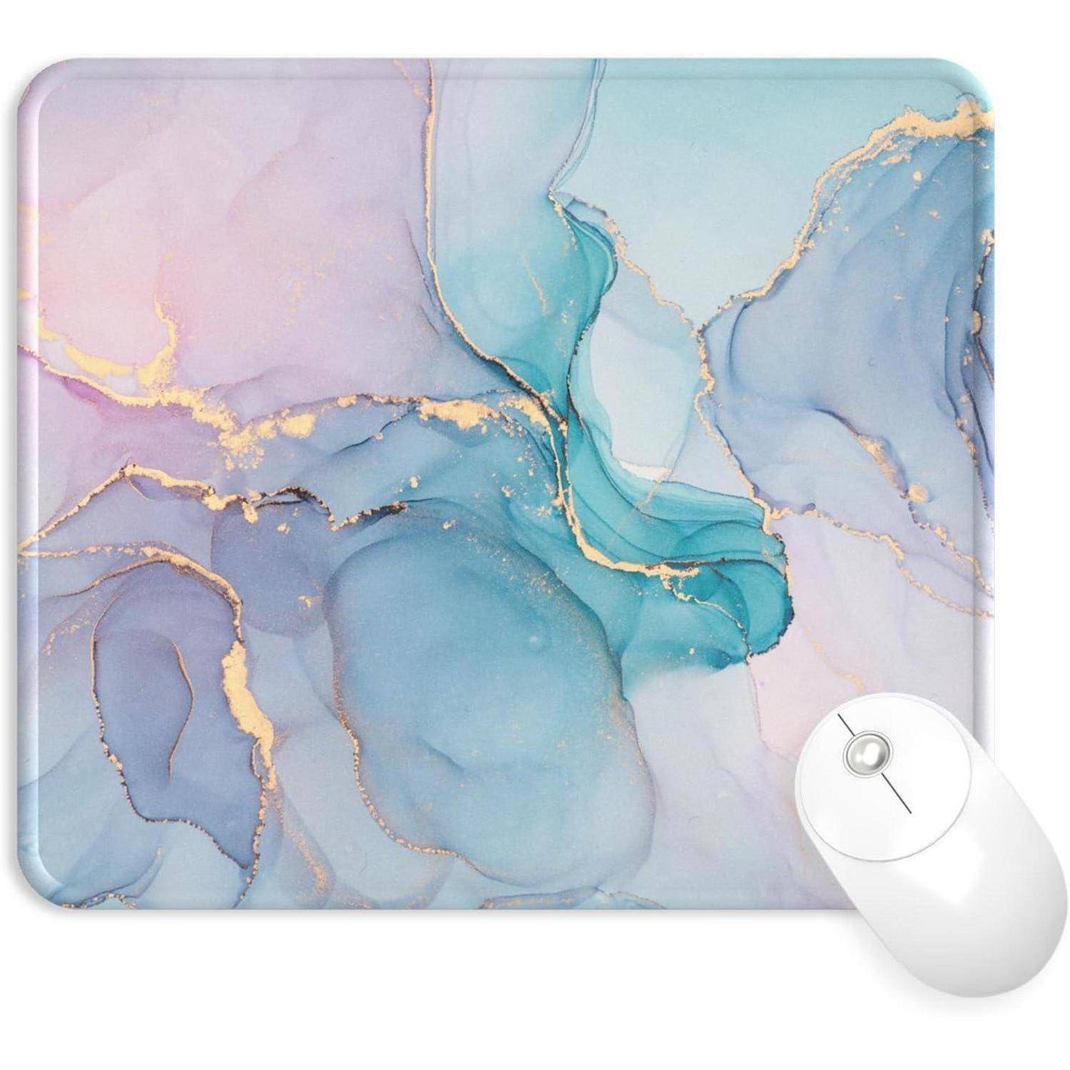 Mauspad Gelkissen Handballenauflage Gaming PU 12-Blau Blush Marmor