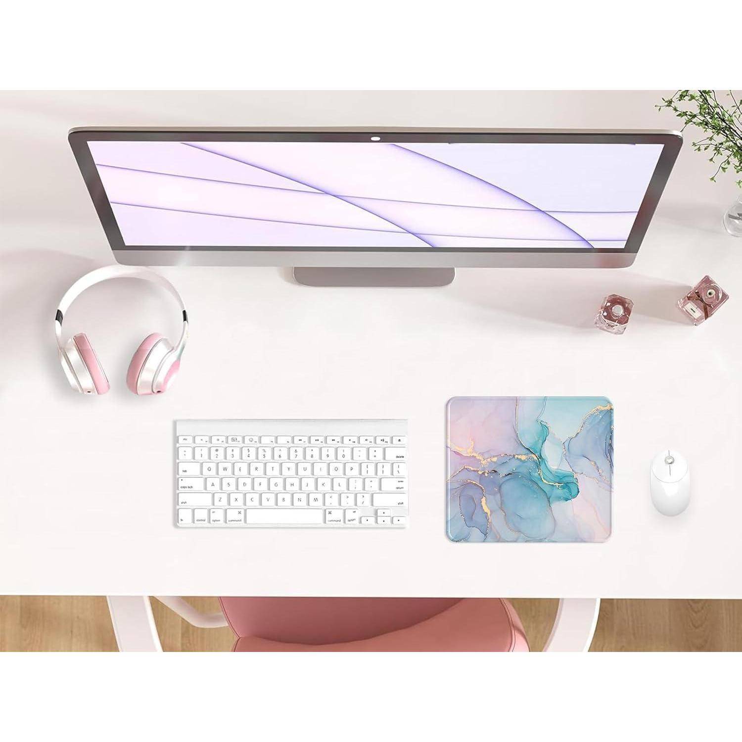 Mauspad Gelkissen Handballenauflage Gaming PU 12-Blau Blush Marmor