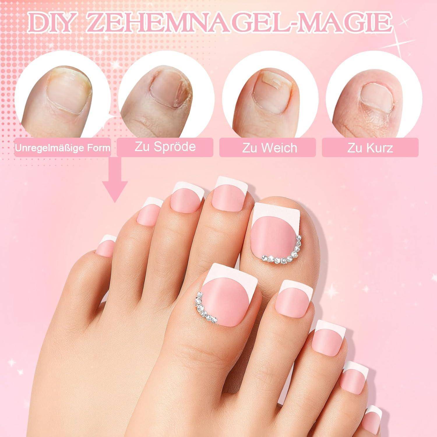 Fußnägel 150 Stück 15 Größen Press on French Quadrat Rosa