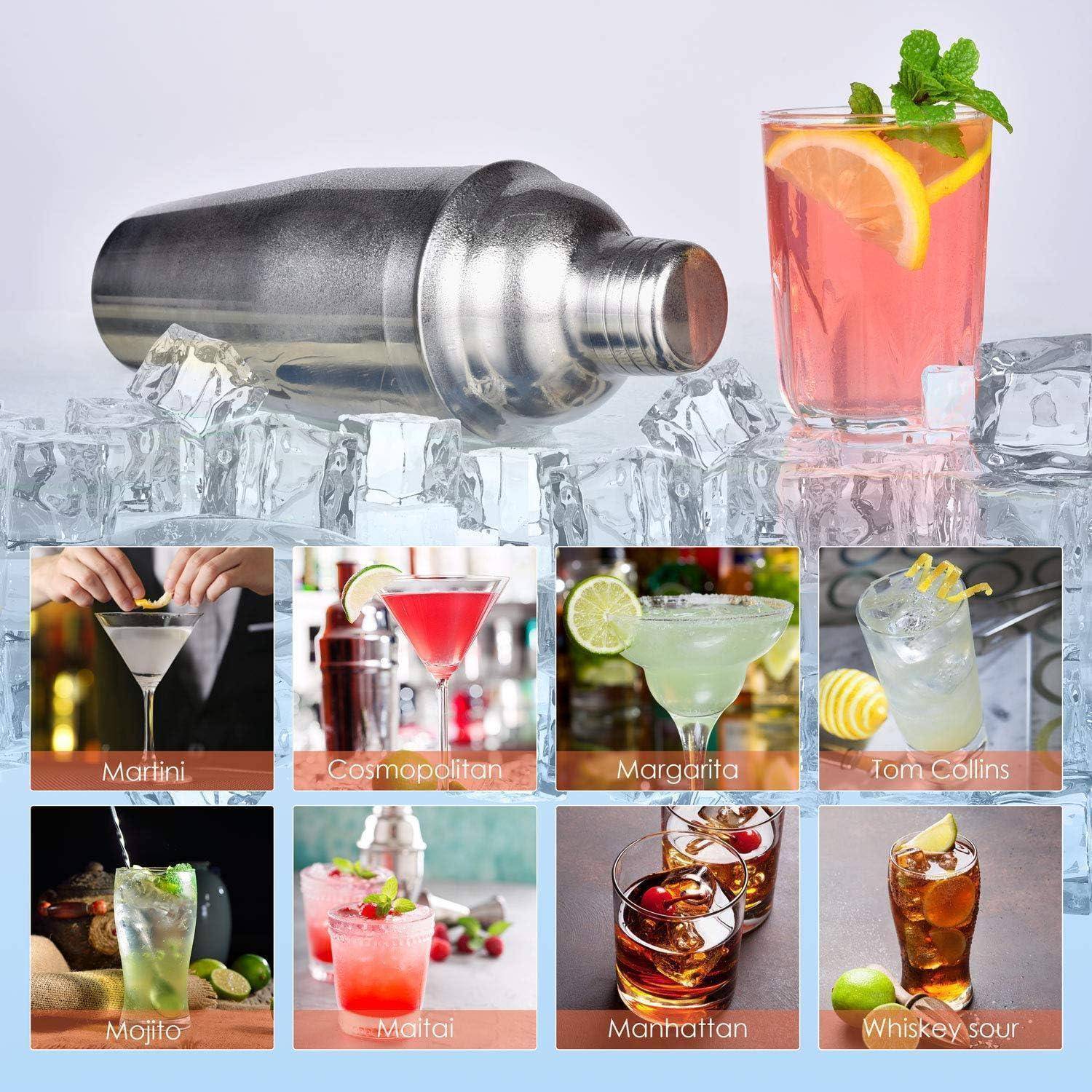 Edelstahl 5-teiliges Cocktail Shaker set Barkeeper mit Rezeptheft