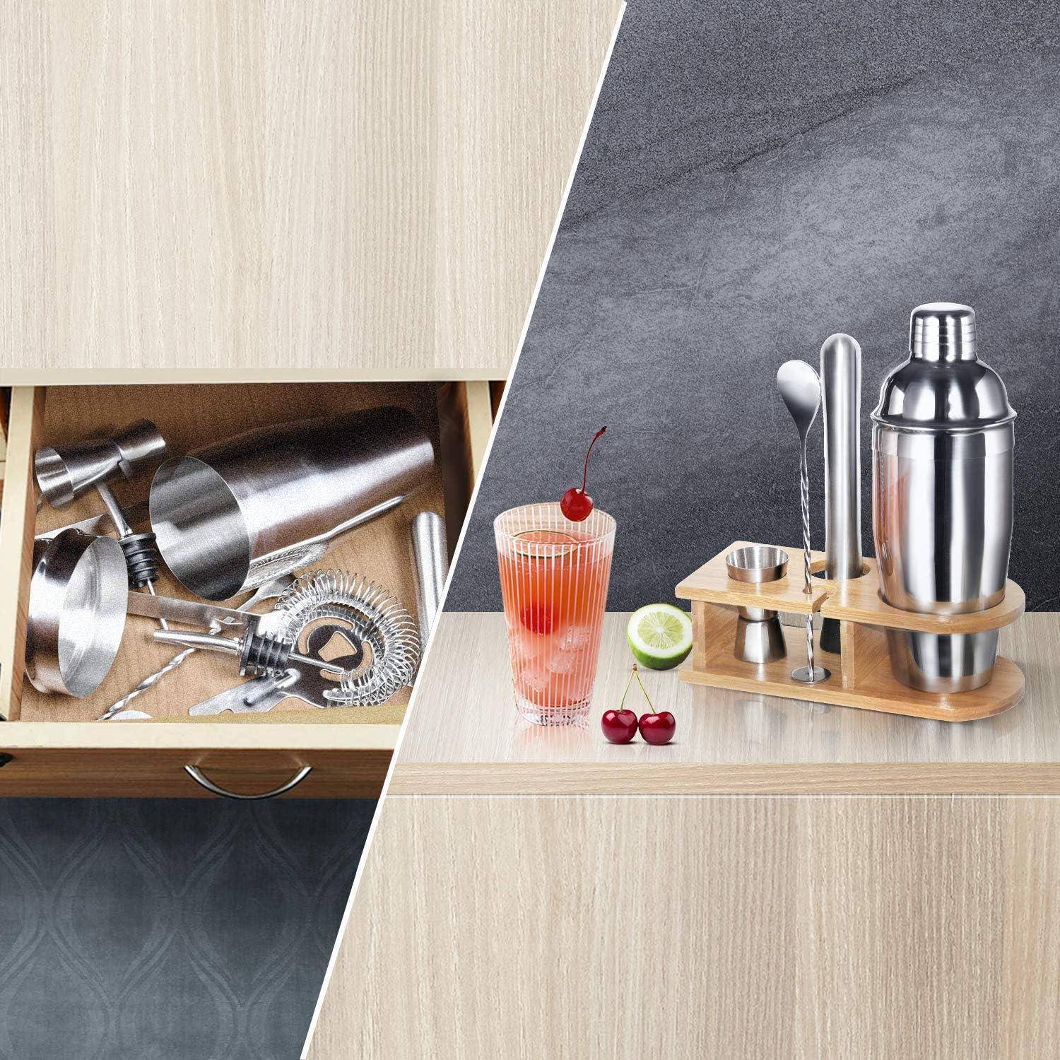 Edelstahl 5-teiliges Cocktail Shaker set Barkeeper mit Rezeptheft