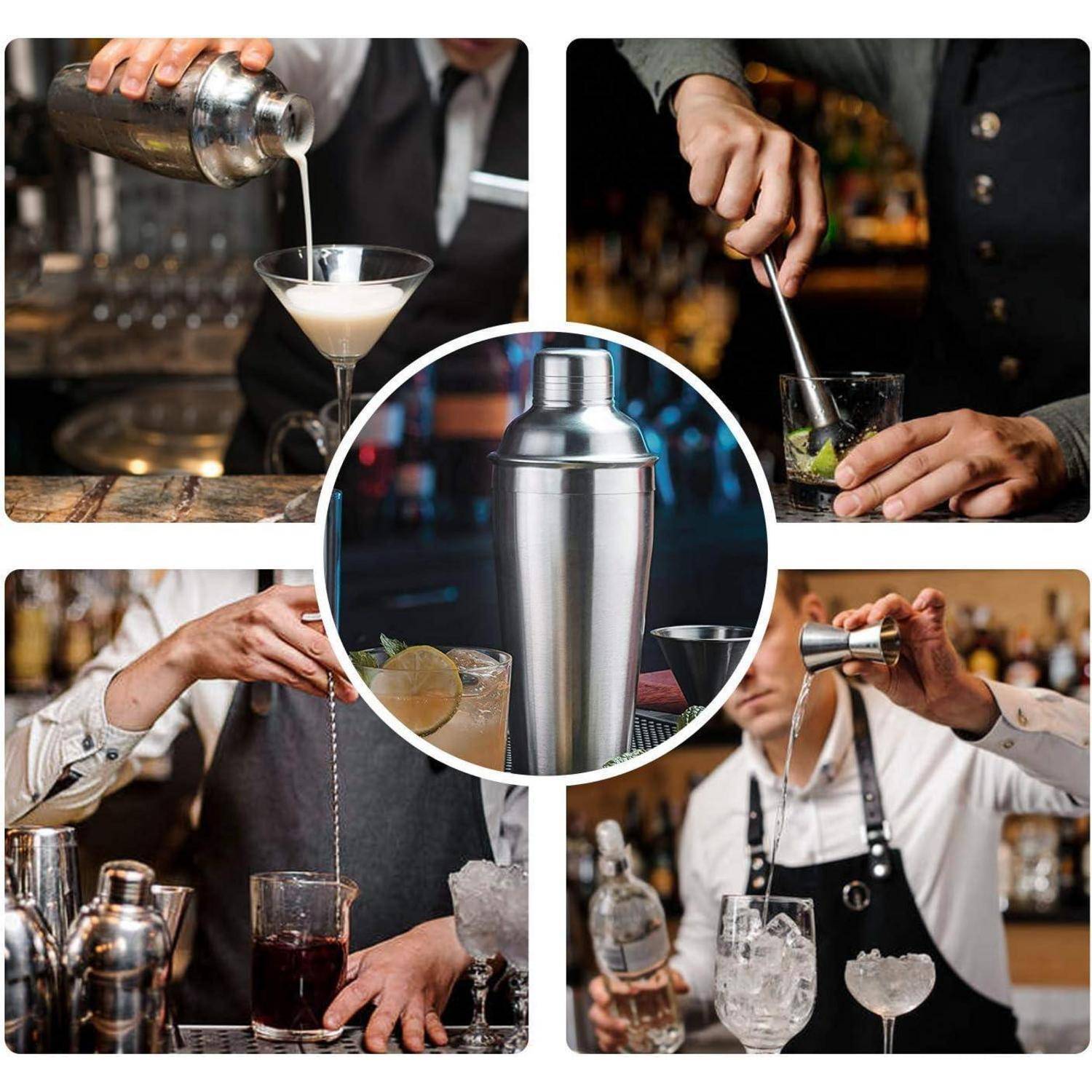 Edelstahl 5-teiliges Cocktail Shaker set Barkeeper mit Rezeptheft