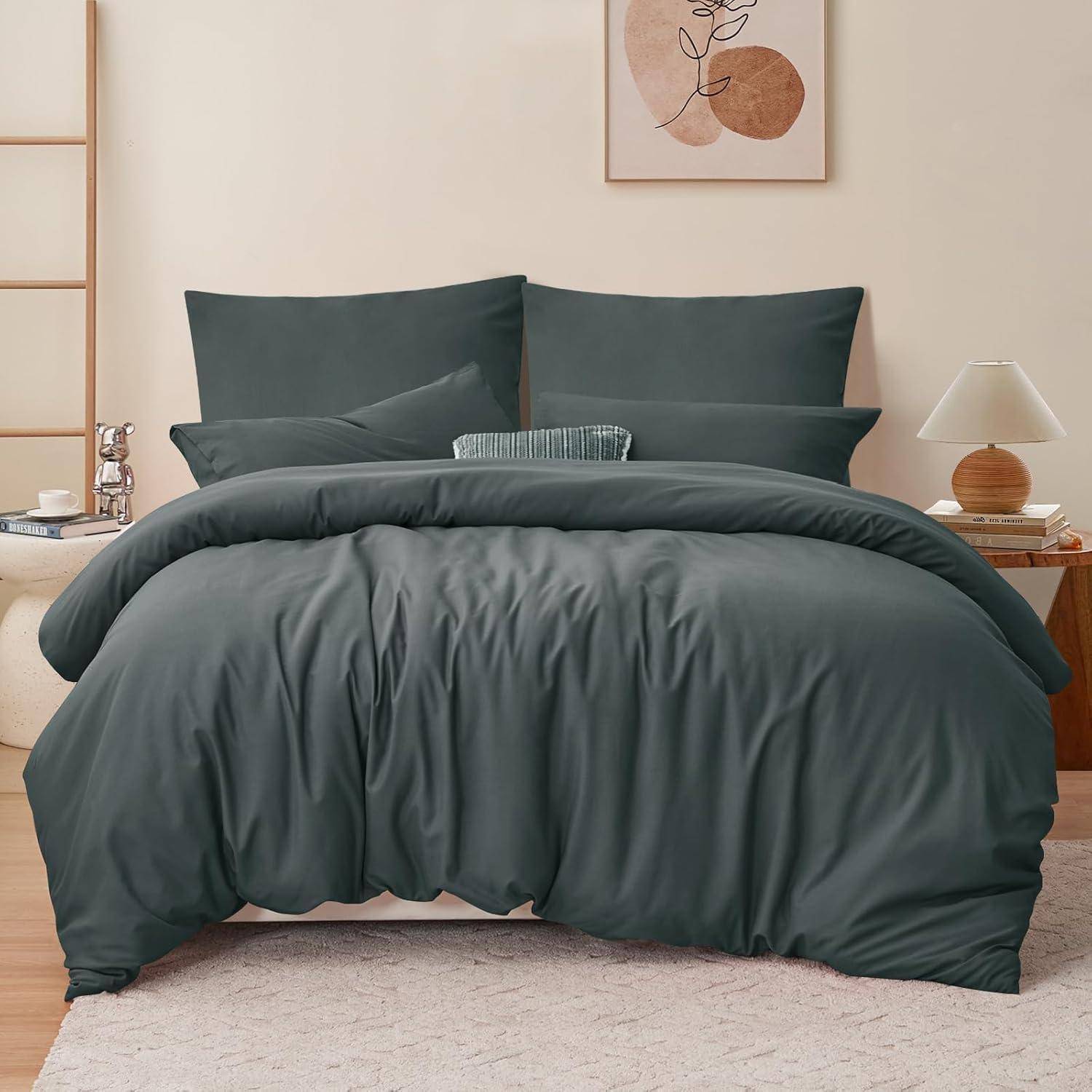 Bettwäsche 200x200 Grau - 3tlg. Set Anthrazit mit Kissenbezüge