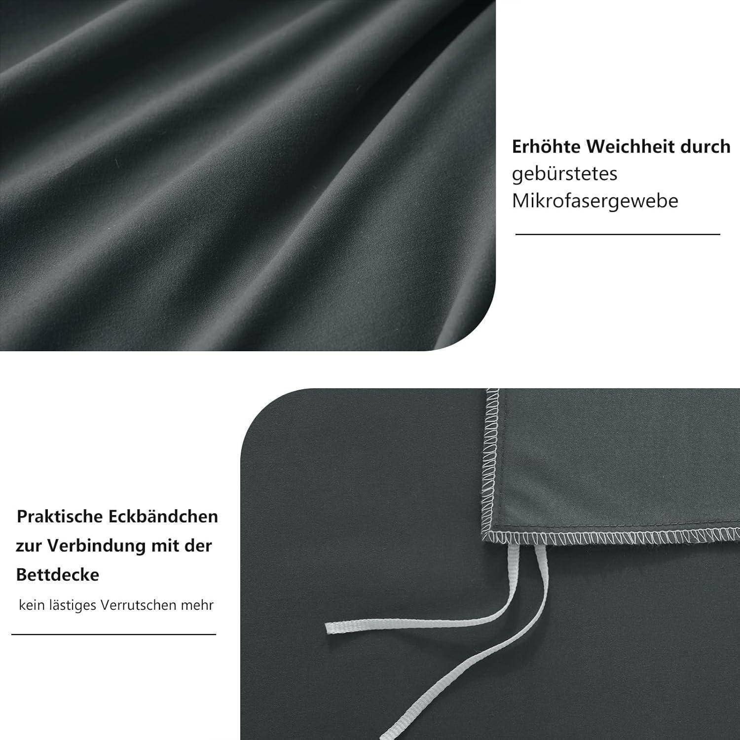 Bettwäsche 200x200 Grau - 3tlg. Set Anthrazit mit Kissenbezüge
