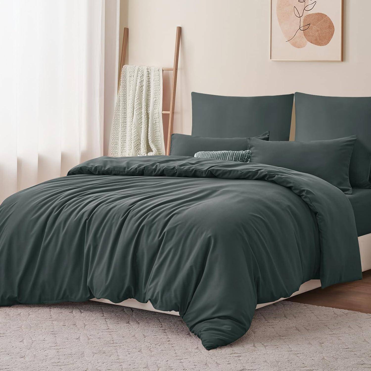 Bettwäsche 200x200 Grau - 3tlg. Set Anthrazit mit Kissenbezüge