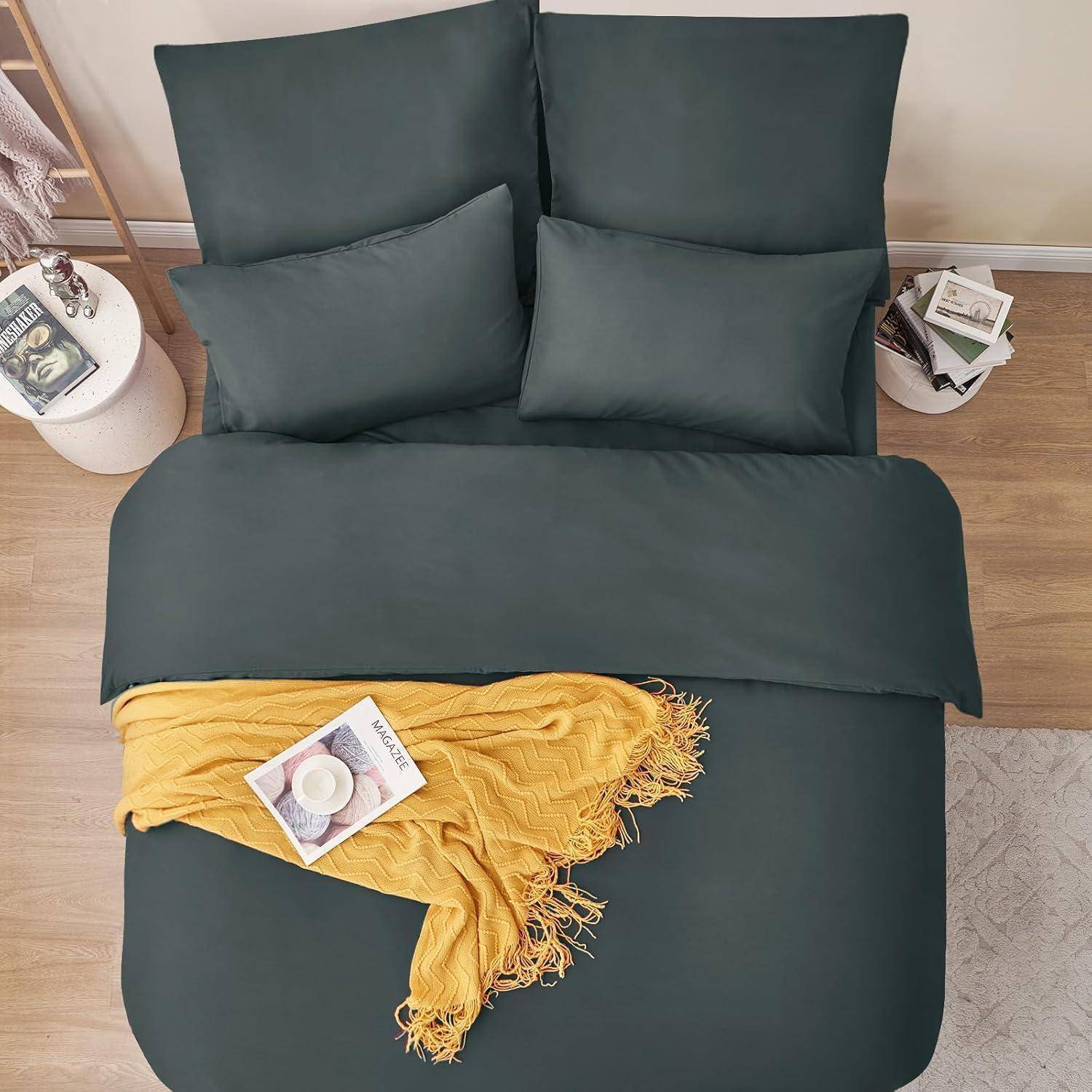 Bettwäsche 200x200 Grau - 3tlg. Set Anthrazit mit Kissenbezüge