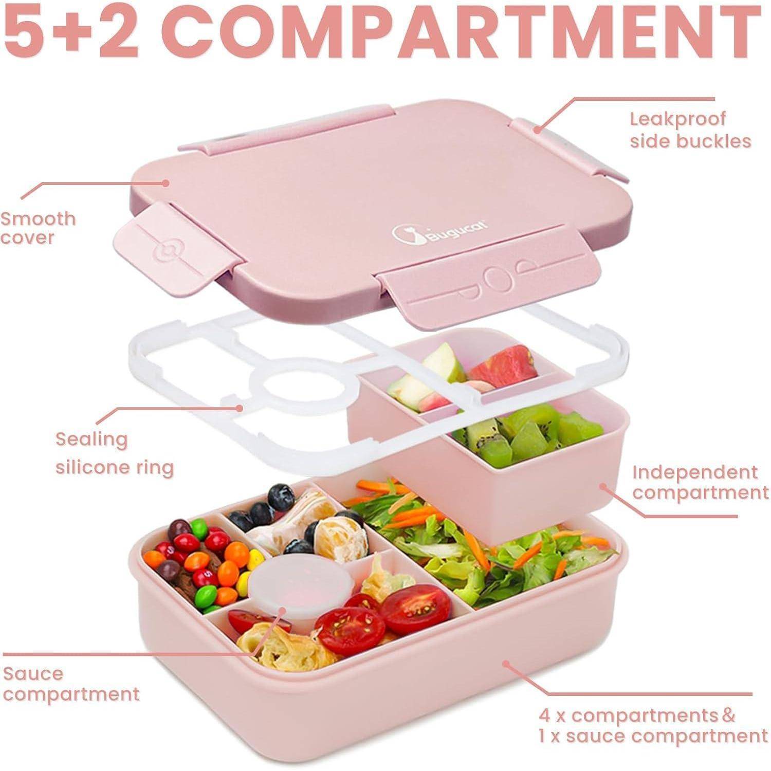 Bugucat Brotdose Kinder Bento Box 5 Fächer 1300ML Auslaufsicher