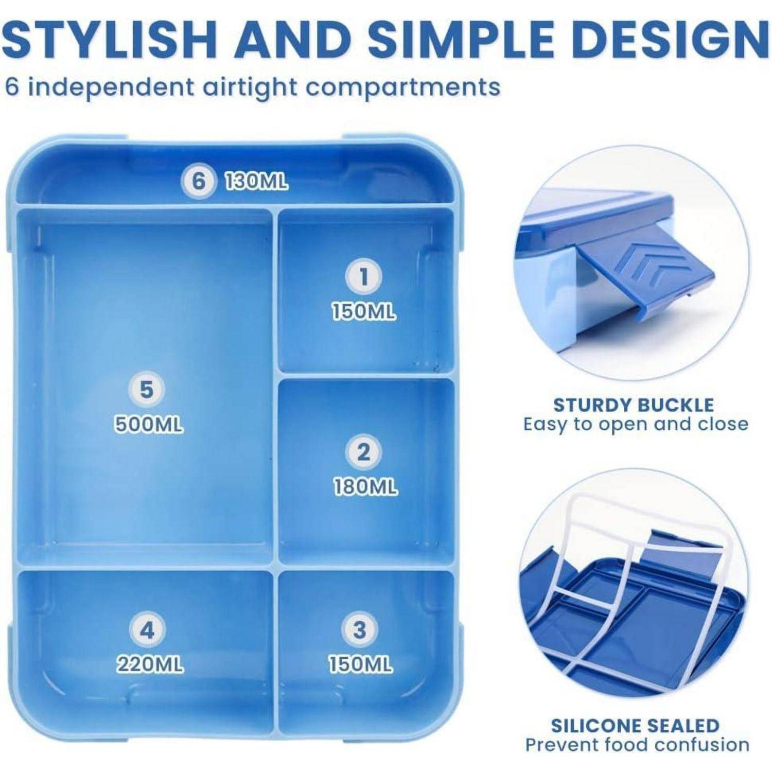 Brotdose Kinder mit Fächern 1330ML Lunchbox Bento Box Auslaufsicher 6