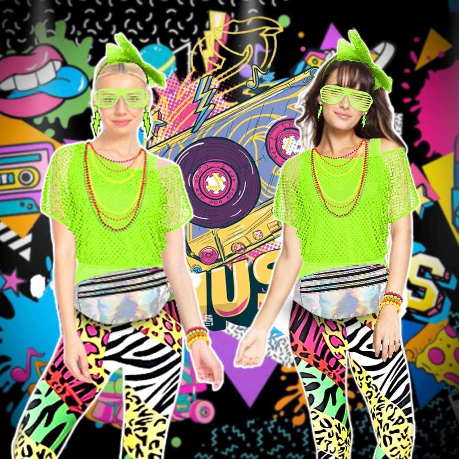 80er 90er Jahre Damen Retro Outfit Set XL Rot Neon Disco Party