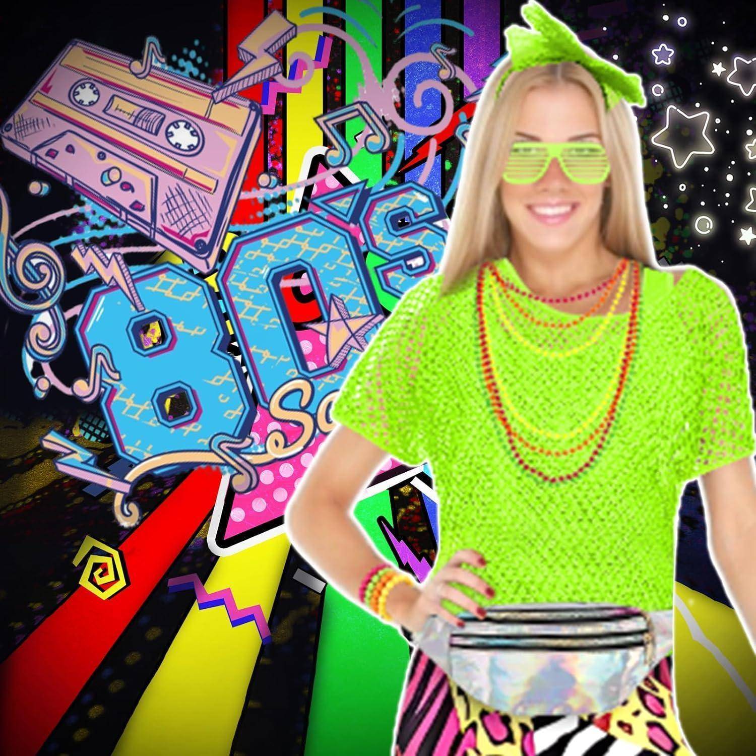 80er 90er Jahre Damen Retro Outfit Set XL Rot Neon Disco Party