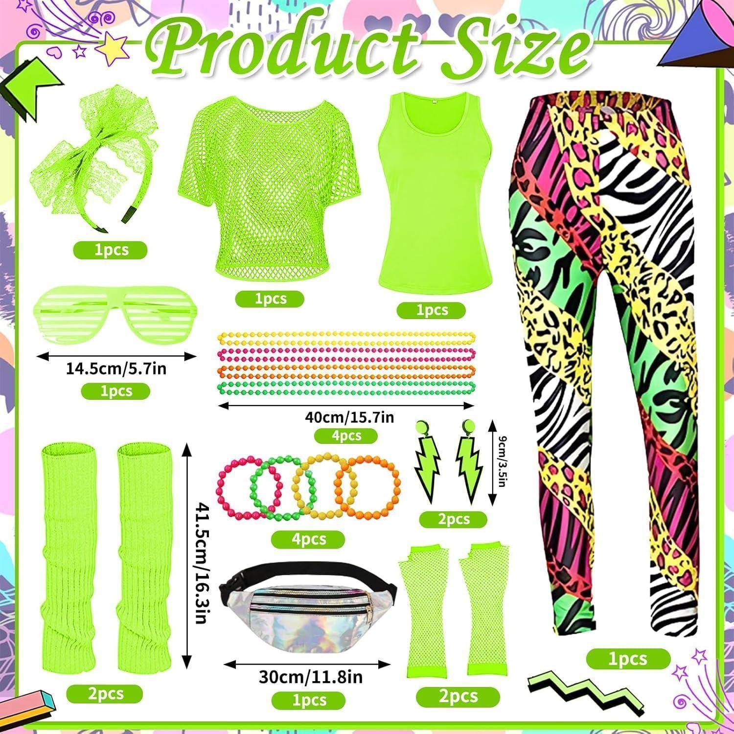 80er 90er Jahre Damen Retro Outfit Set XL Rot Neon Disco Party