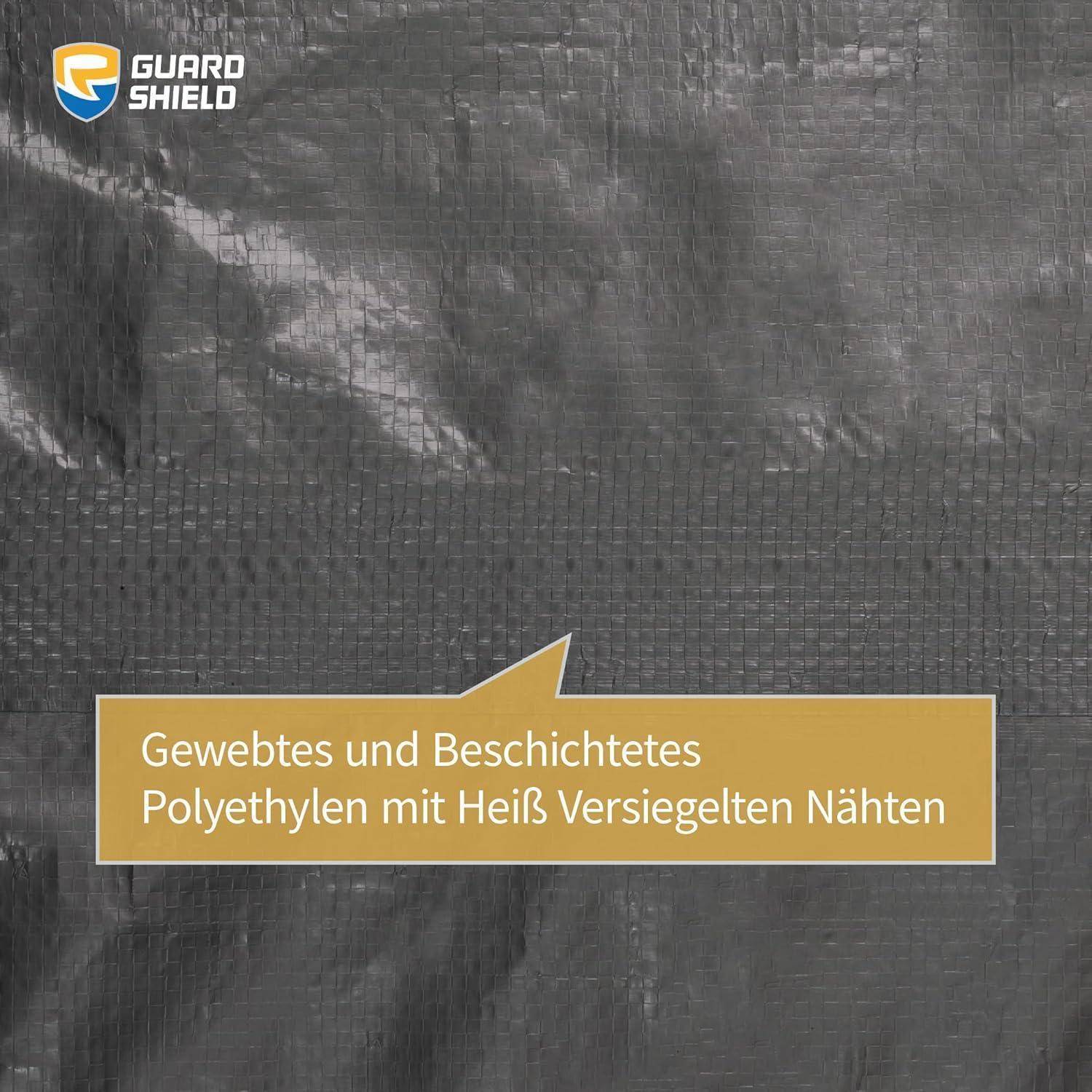 Eine strukturierte, dunkelgraue Plane mit einer Sprechblase, die 