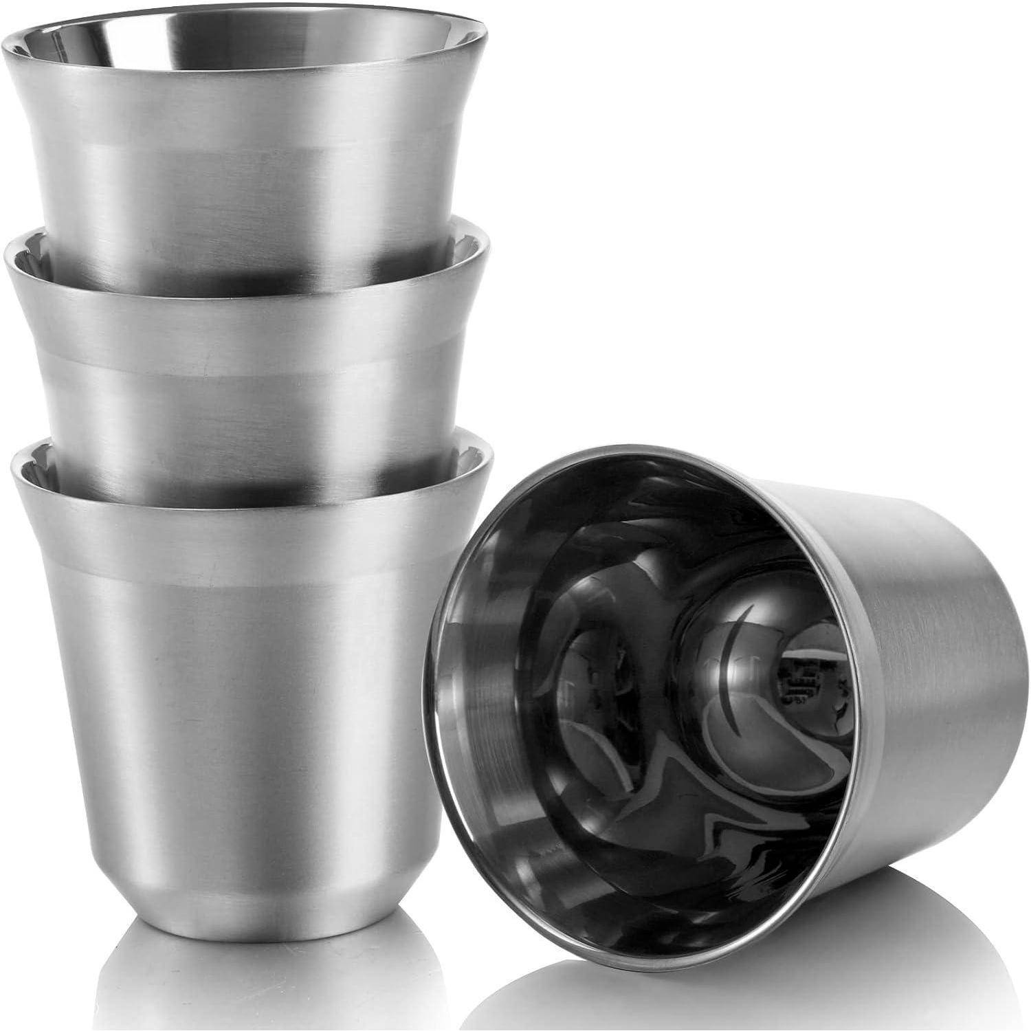 4er Set Edelstahl Espressotasse 80 ml doppelwandig hitzebeständig