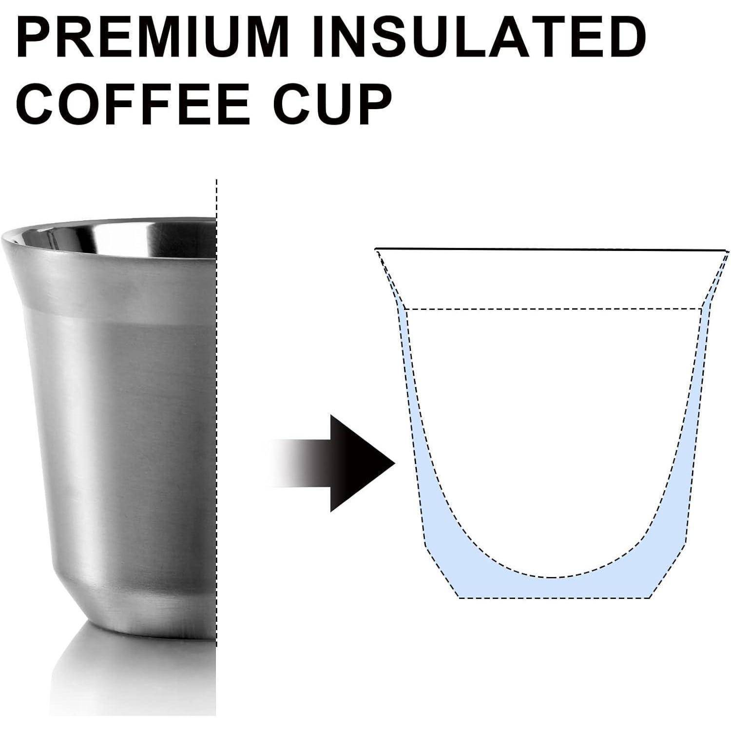 4er Set Edelstahl Espressotasse 80 ml doppelwandig hitzebeständig