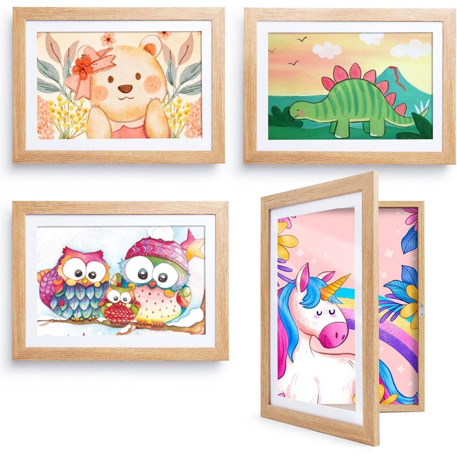 Bilderrahmen Kinderzeichnungen A4 Acrylglas Hölzerne Farbe 4er Set