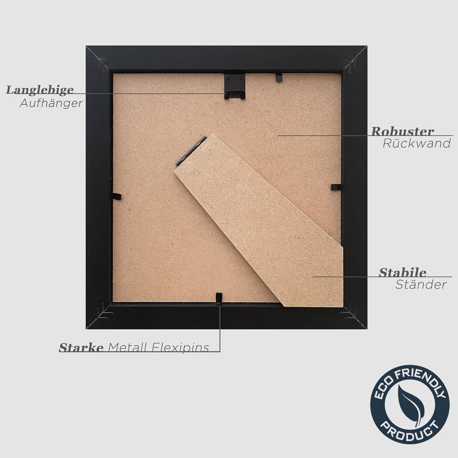 Bilderrahmen Schwarz Quadratisch 15x15cm Holz Fotorahmen MDF mit