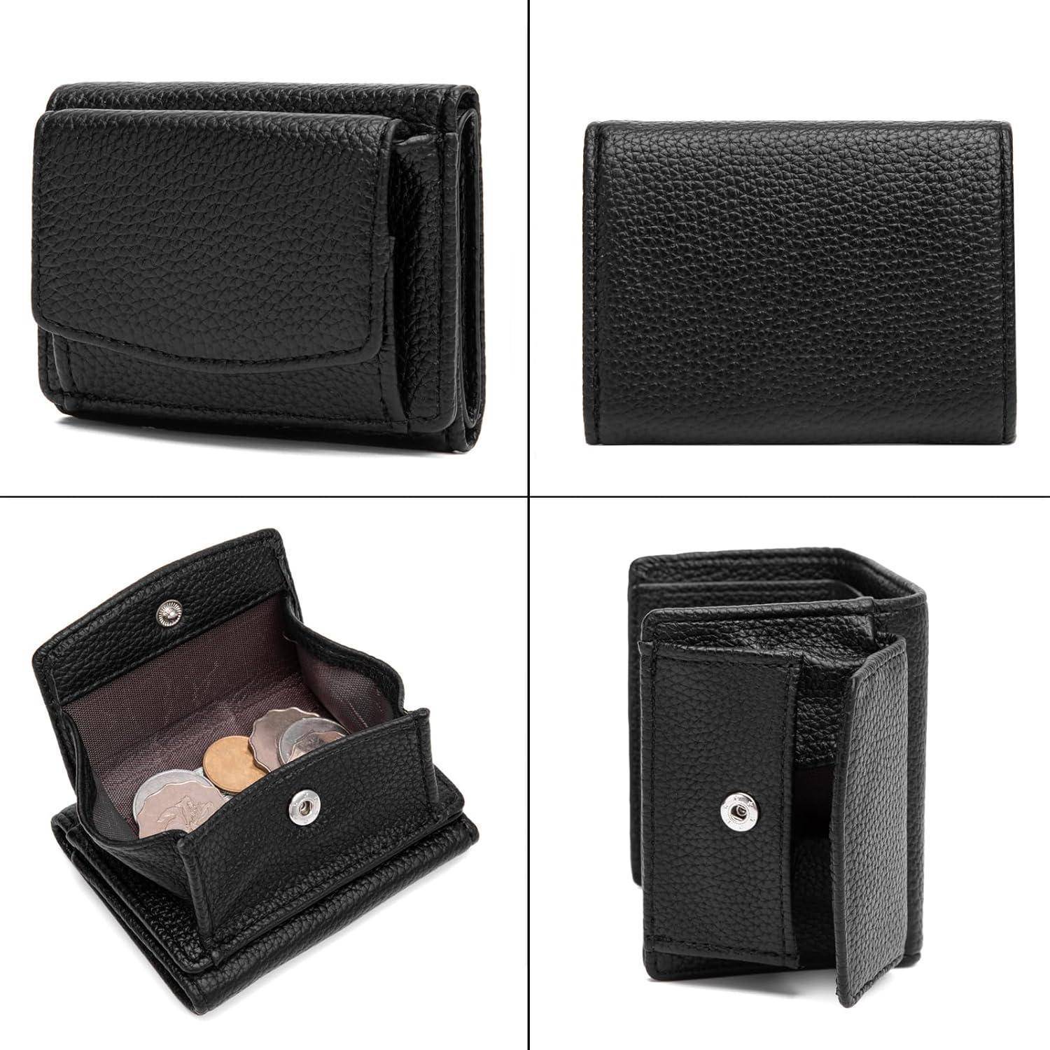 Geldbörse Damen Münzfach PU Leder Kartenfächer Schwarz B Schwarz