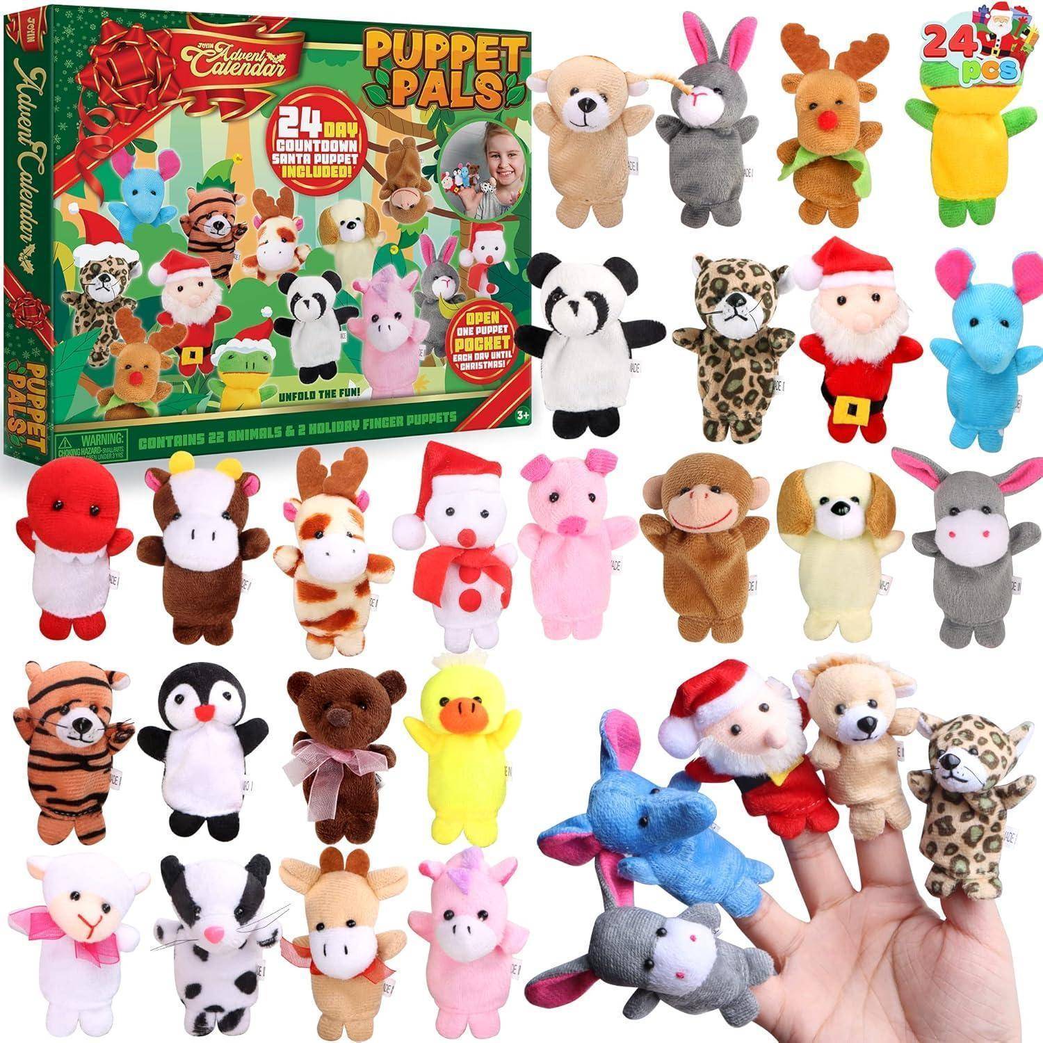 Weihnachts-Adventskalender 2024 mit Fingerpuppen für Mädchen, 24 Tage