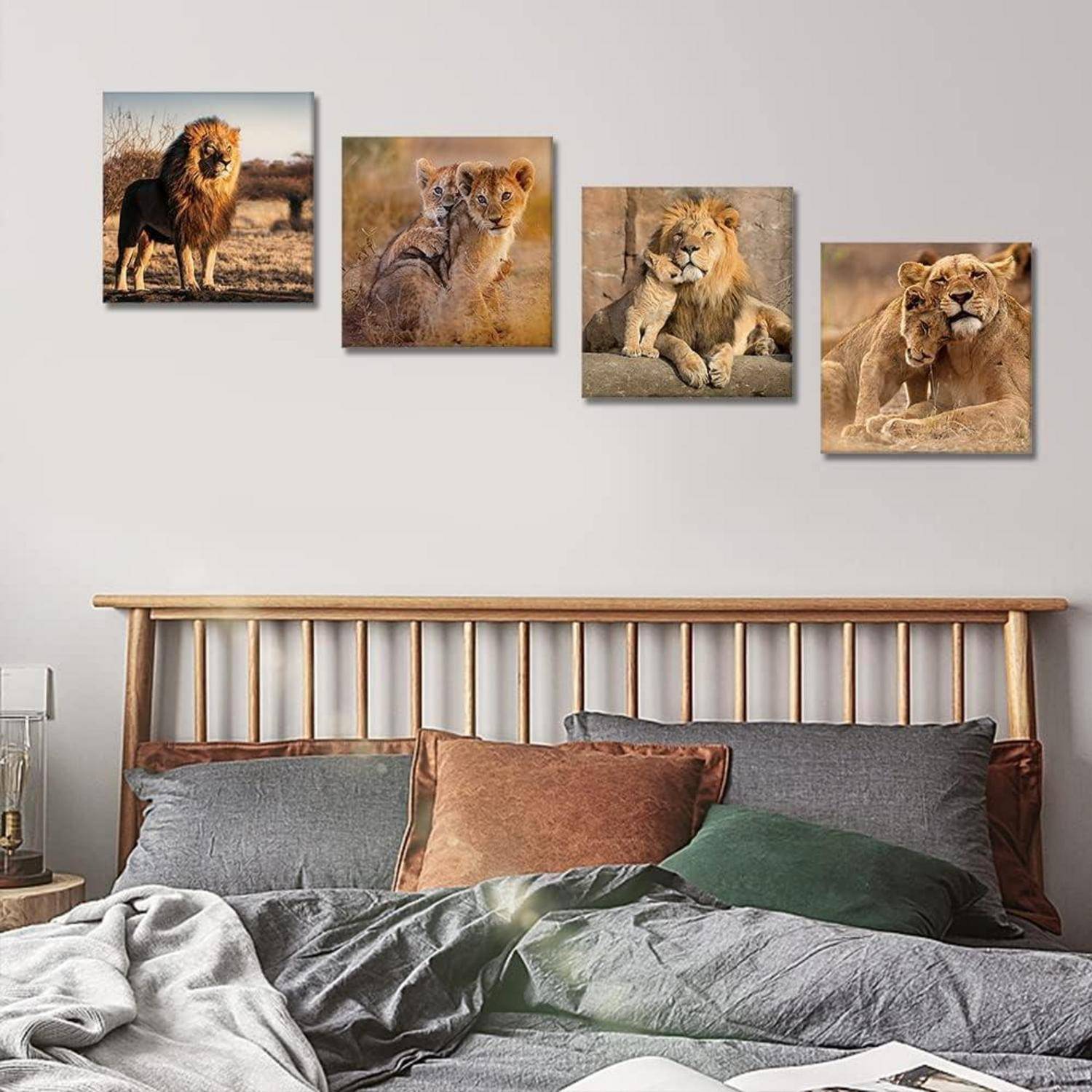 4-teiliges Leinwandbild Löwenfamilie 30x30cm Wohnzimmer Küche Bad