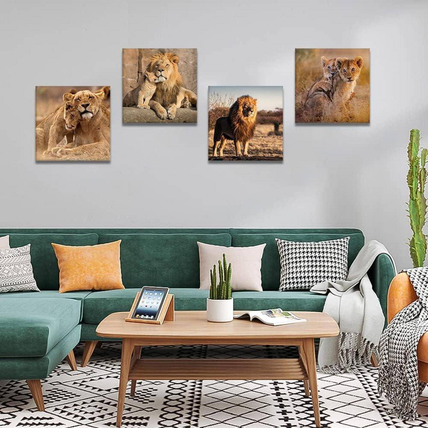 4-teiliges Leinwandbild Löwenfamilie 30x30cm Wohnzimmer Küche Bad