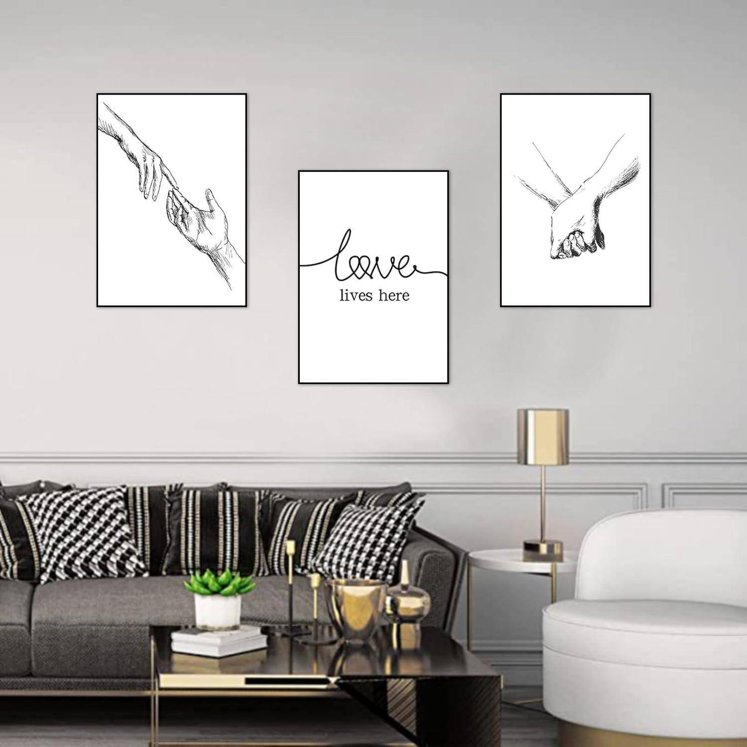 Premium Poster Set Moderne Wandkunst Hand in Hand Bilder Wohnzimmer