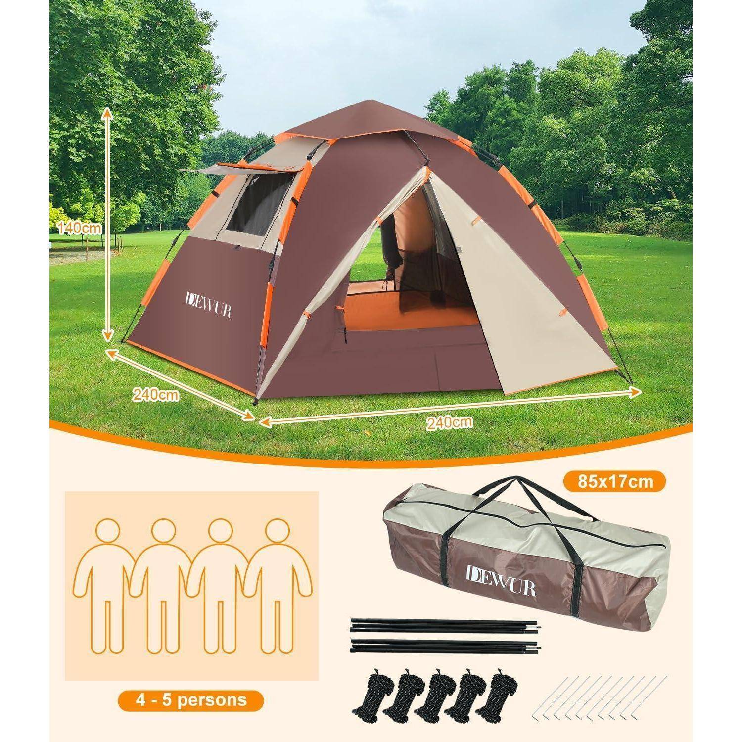 Camping Zelt 4 Personen Pop up Kuppelzelt Wasserdicht Winddicht 2 in 1