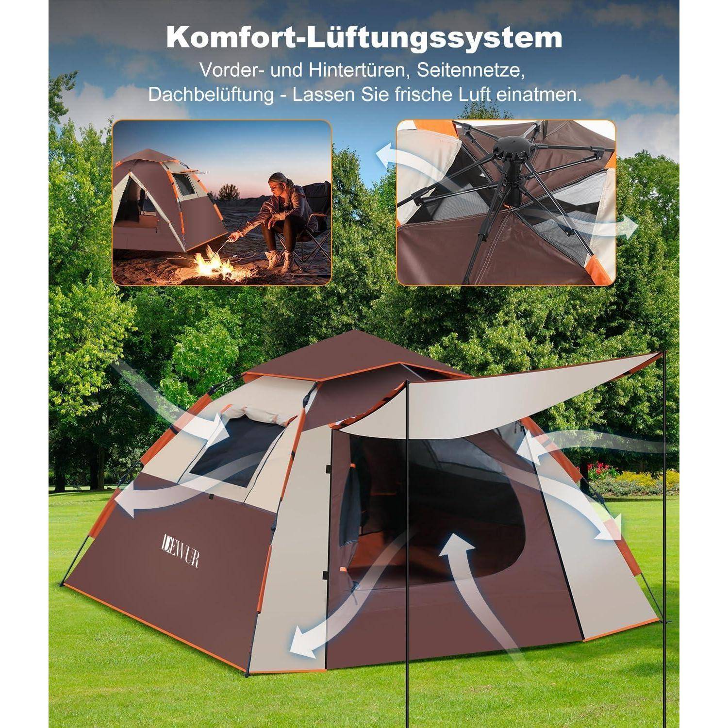 Camping Zelt 4 Personen Pop up Kuppelzelt Wasserdicht Winddicht 2 in 1