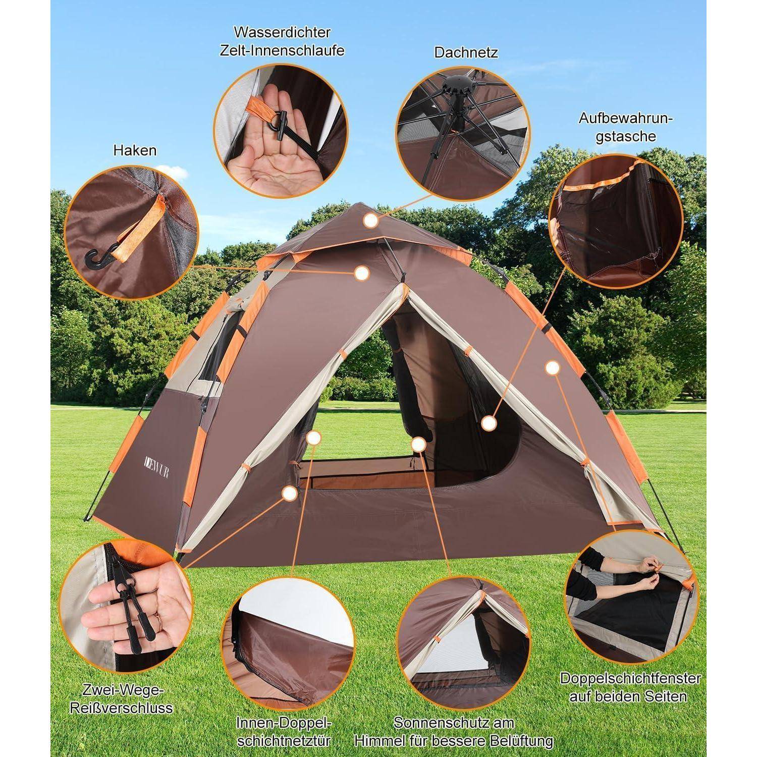 Camping Zelt 4 Personen Pop up Kuppelzelt Wasserdicht Winddicht 2 in 1