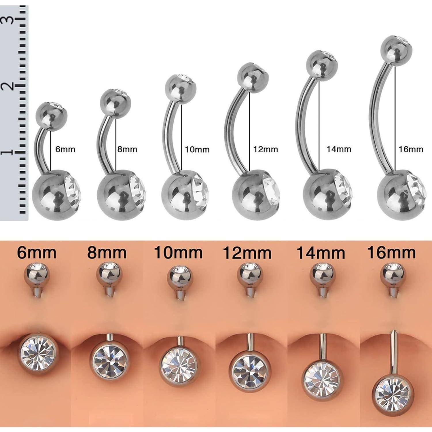 Bauchnabelpiercing Titan Silber 16mm Stablänge 1 Stück 14G CZ