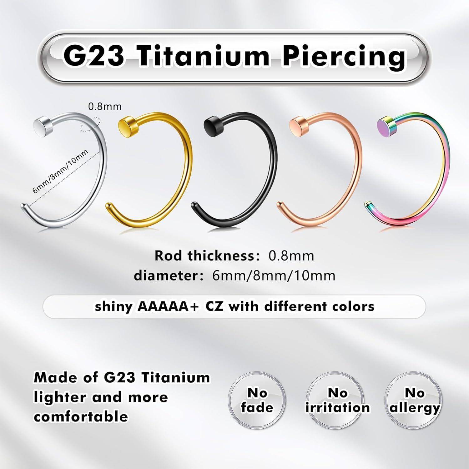 G23 Titan Fake Nasenpiercing Set 18G 20G 6MM/8MM/10MM Schwarz Gold