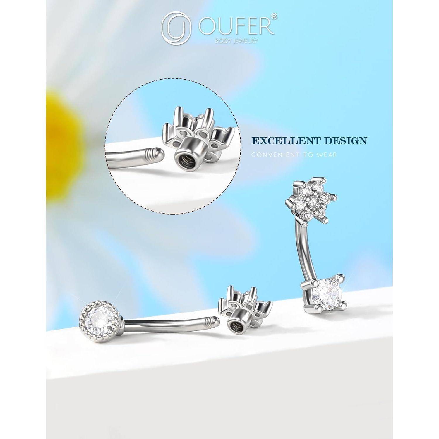 16G Blume Curved Barbell 316L-Edelstahl Knorpel Ohrpiercing 8 mm Helix