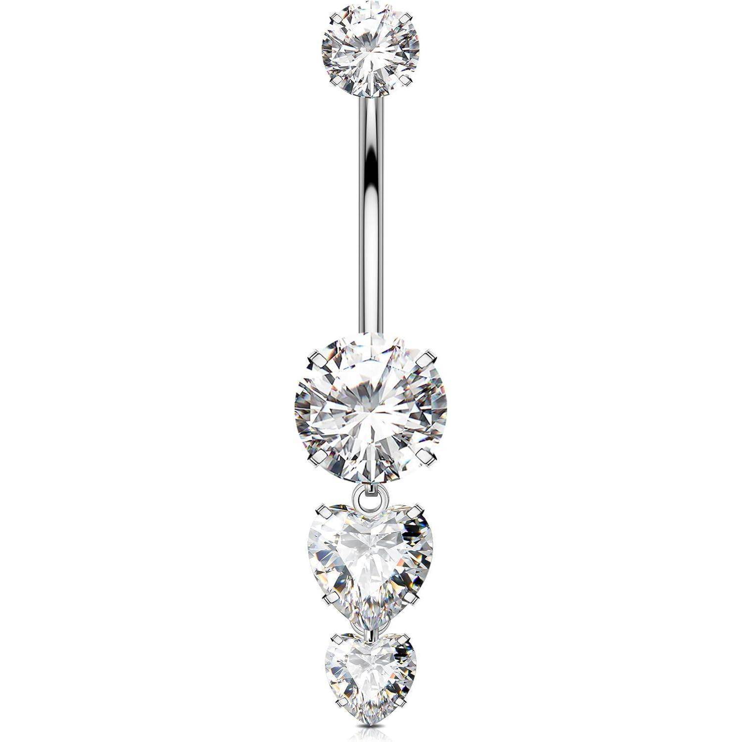 Bauchnabelpiercing 14G Innengewinde Titan G23 Herz CZ 14G10mm
