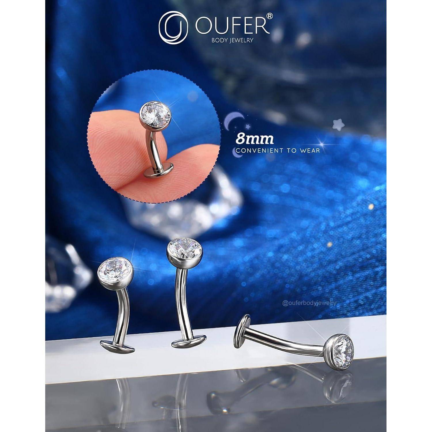 Bauchnabelpiercing Titan G23 Klar CZ Belly Button Piercing 14G 8/10/12