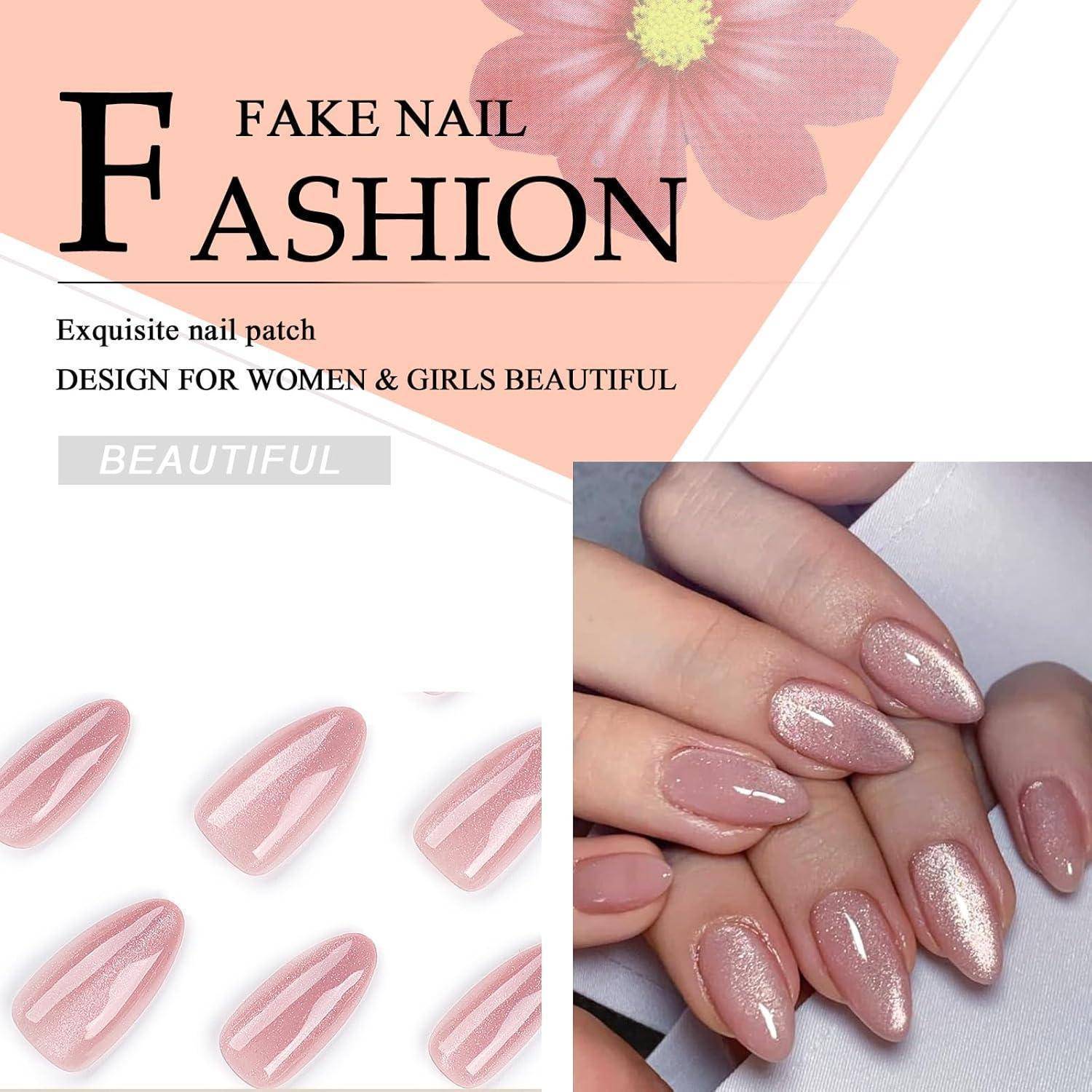24 Stück Kurze Künstliche Nägel Mandel Rosa Nude French Ballerina