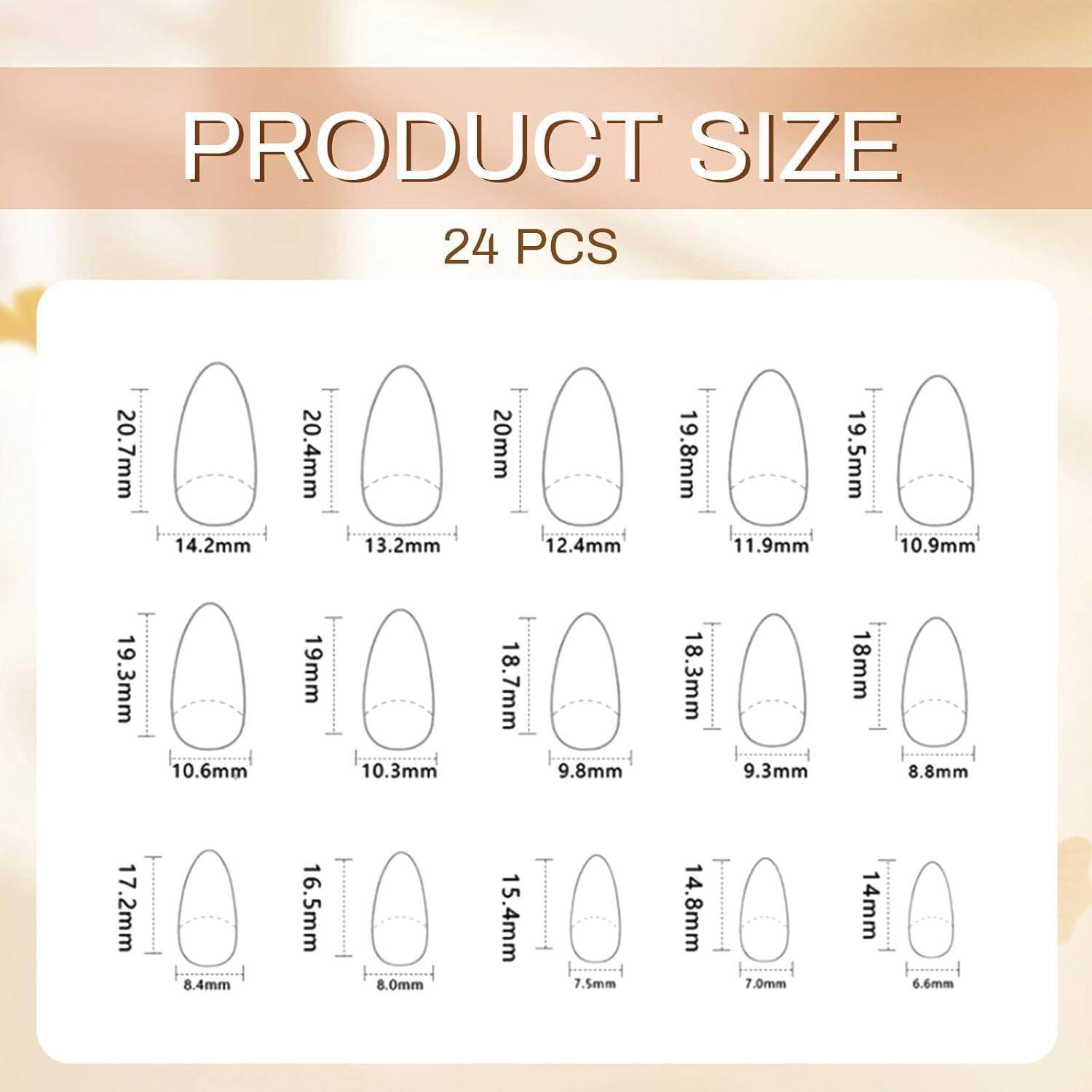 24 Stück Mandel Press On Nails 3D Mittel Französische Falsche Nails