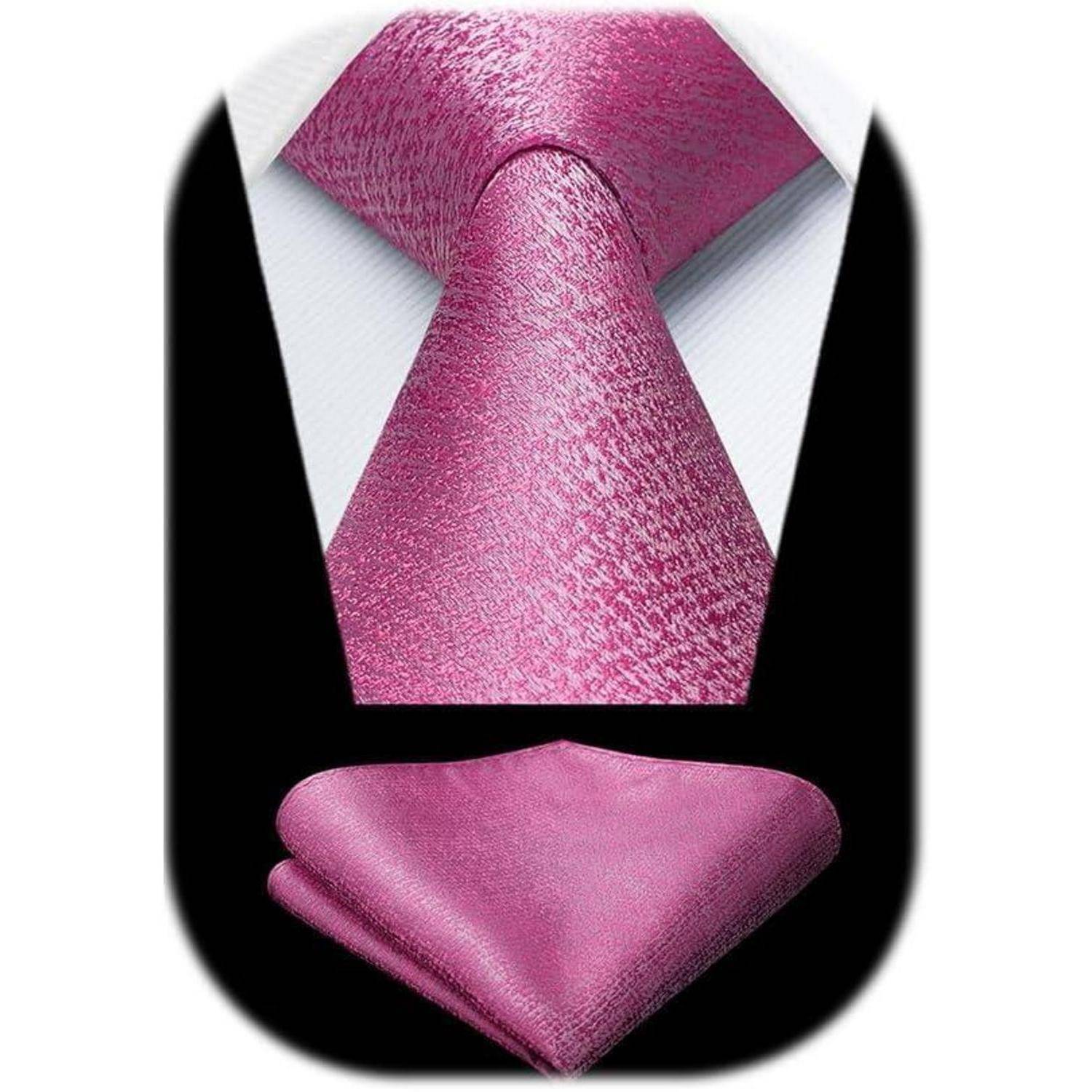 Krawatte Herren Einstecktuch Set Einfarbig P13-Rose lila Einheitsgröße