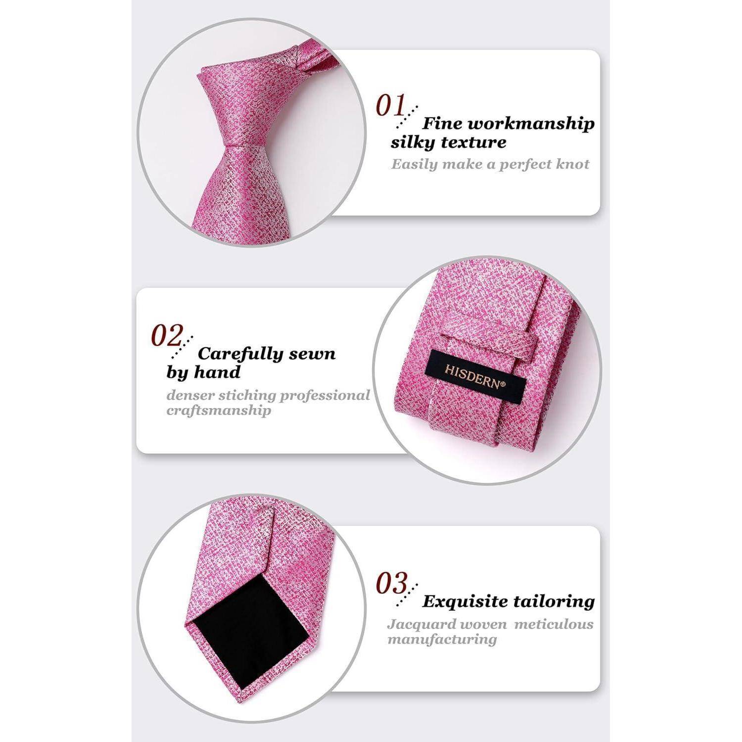 Krawatte Herren Einstecktuch Set Einfarbig P13-Rose lila Einheitsgröße
