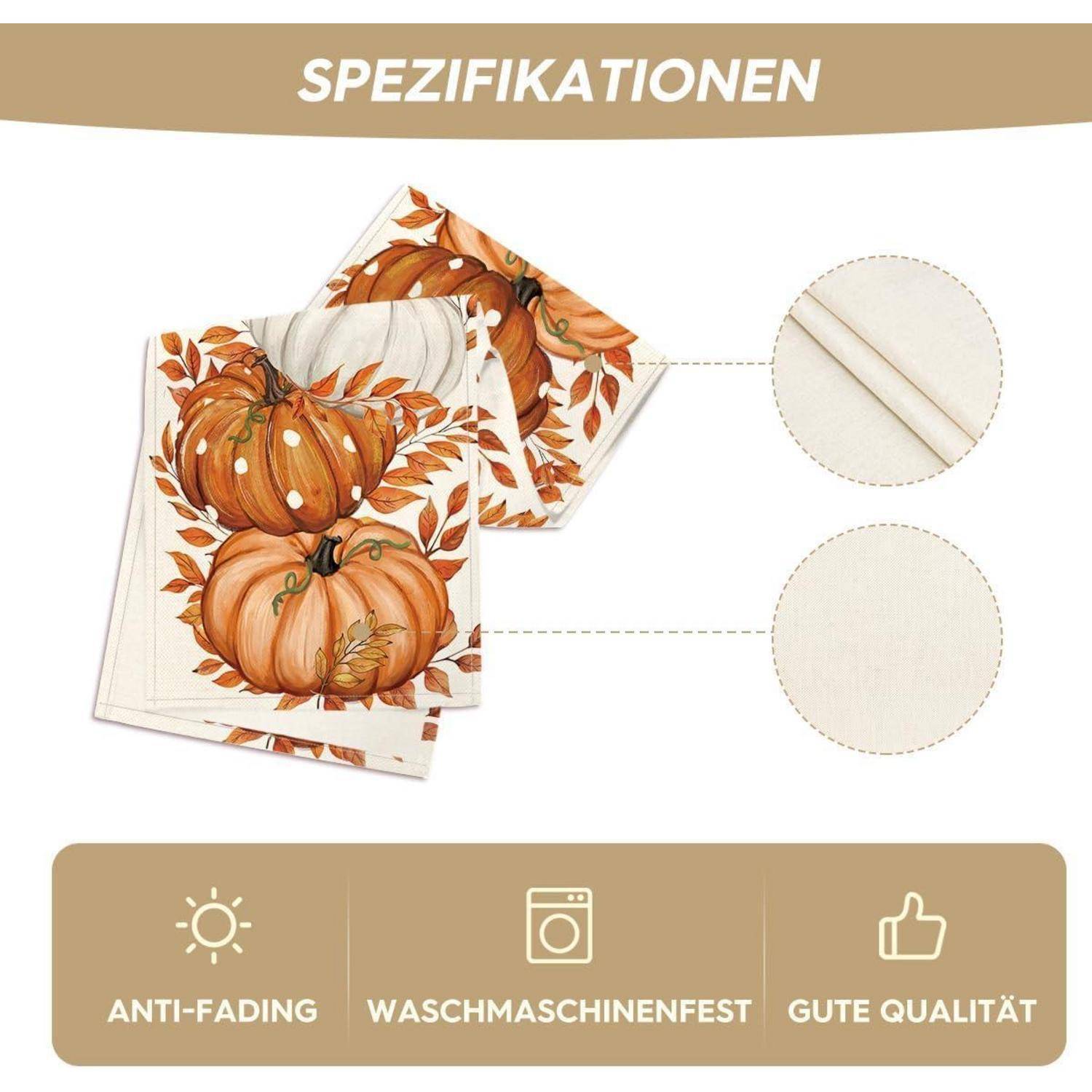 Tischläufer Herbst Kürbisse Blätter Planken Küche 40 x 100 cm Beige