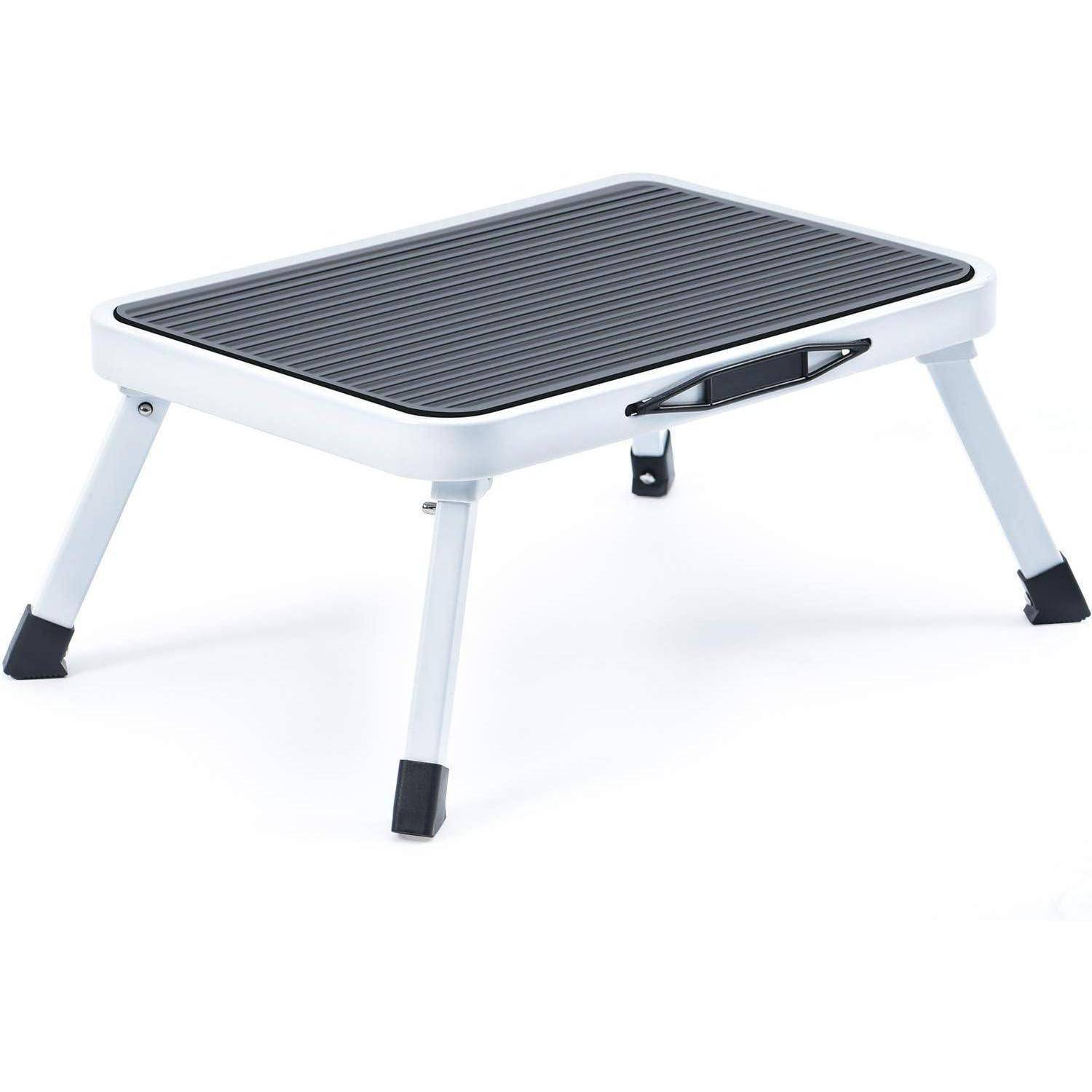 Tritthocker zusammenklappbar Gummimatte Stahl Leiter 150 kg Weiß