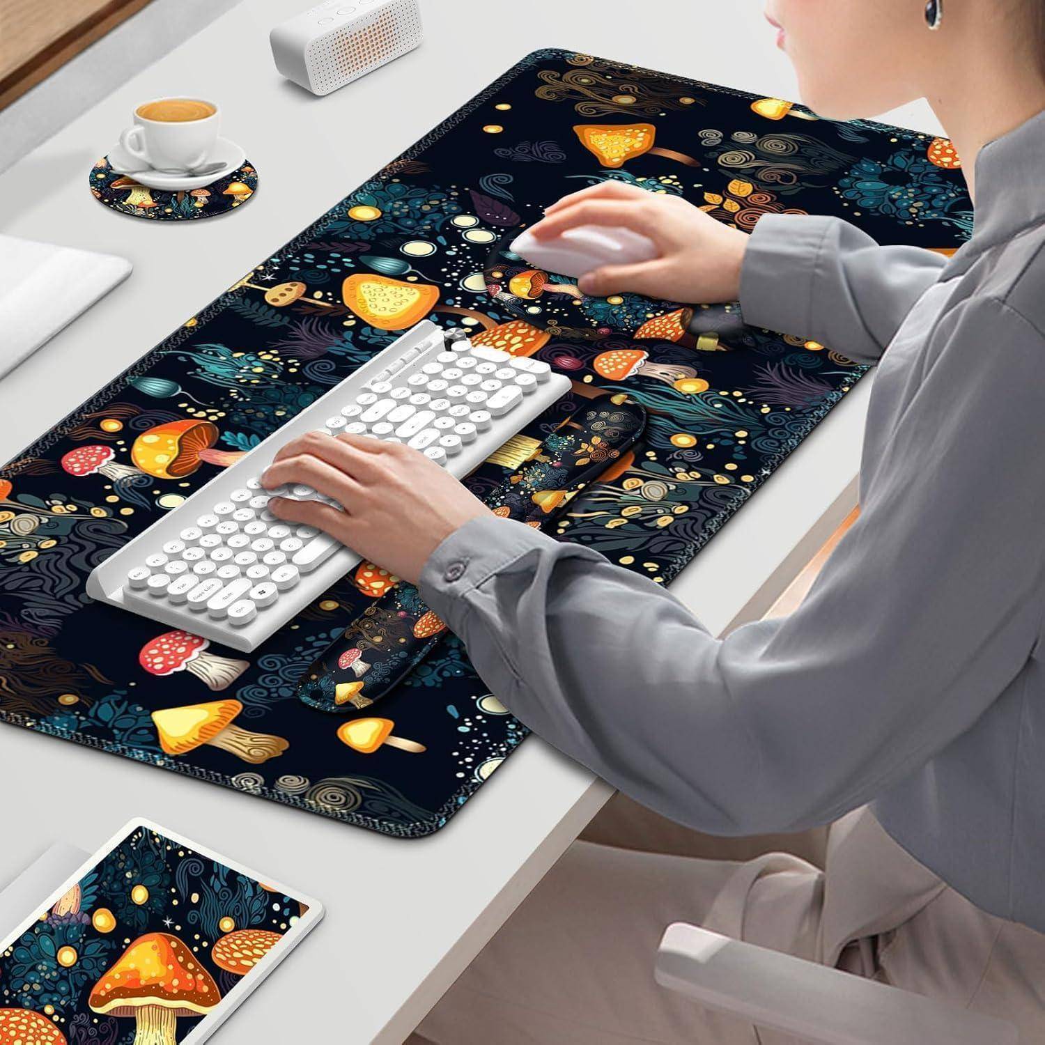 Mauspad 4in1 Set Gelkissen Tastatur Schreibtischunterlage Pilz