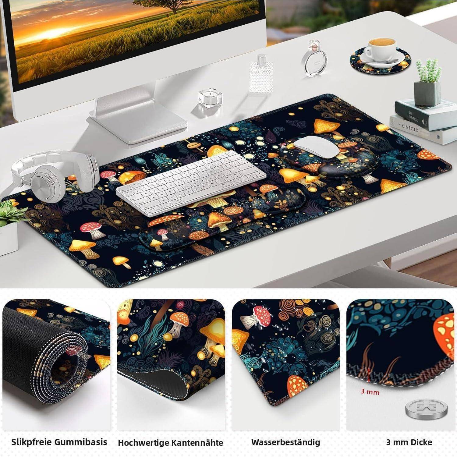 Mauspad 4in1 Set Gelkissen Tastatur Schreibtischunterlage Pilz